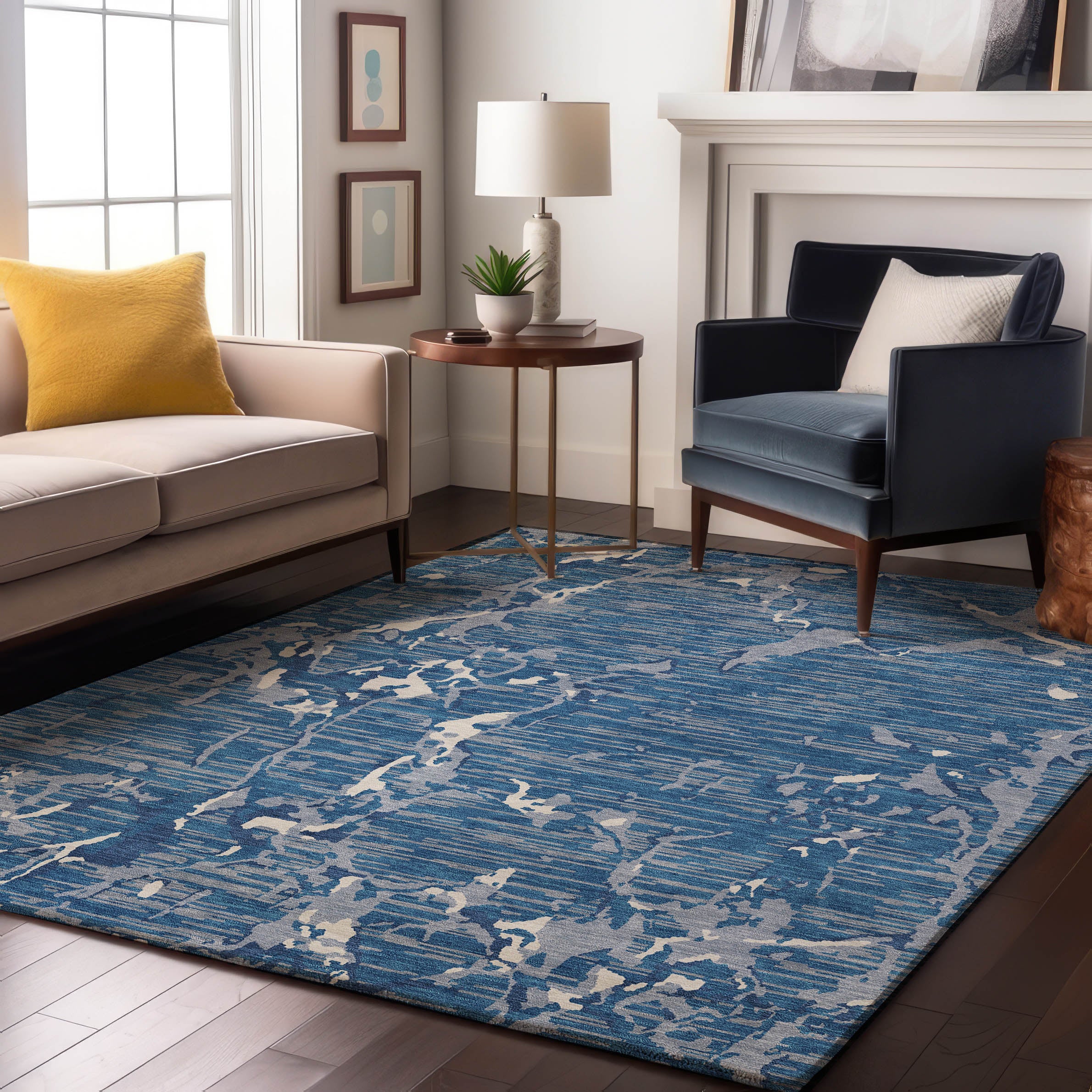 Baku Machine Washable Transitional Blue Rug 2'6" x 3'10" #shape_Rectangle