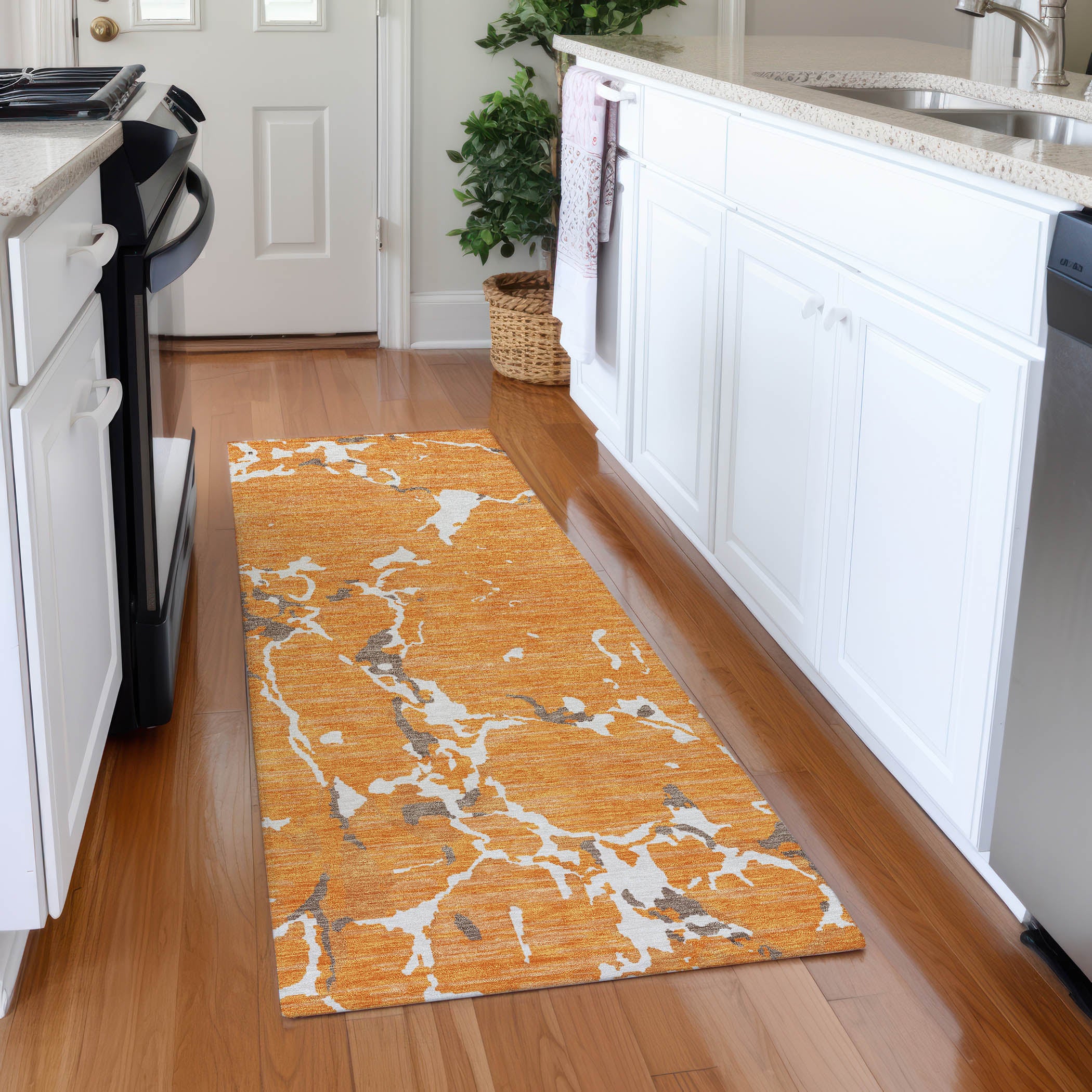 Baku Machine Washable Transitional Orange Rug 2'3" x 7'6" #shape_Runner
