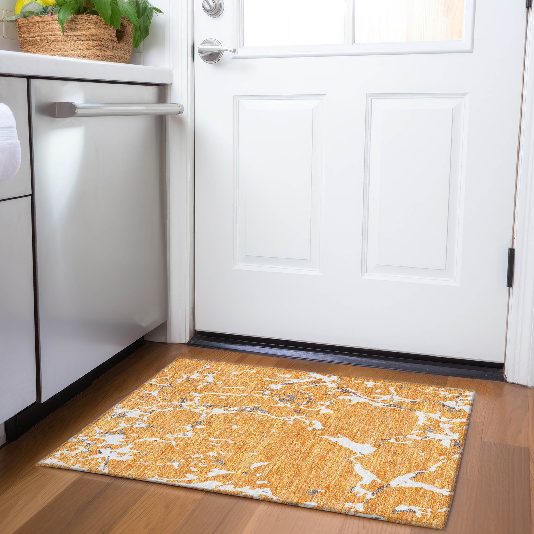 Baku Machine Washable Transitional Orange Rug 1'8" x 2'6" #shape_Rectangle