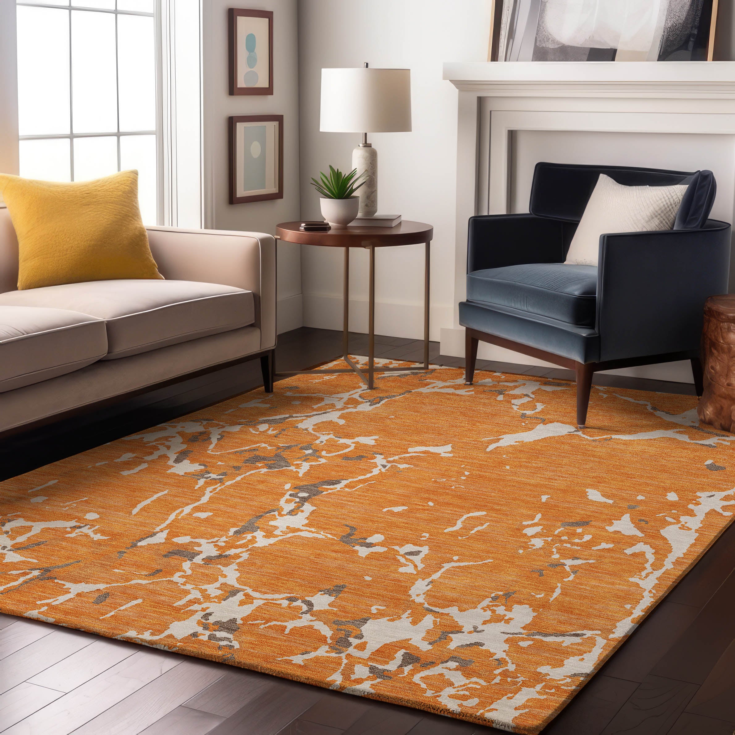 Baku Machine Washable Transitional Orange Rug 2'6" x 3'10" #shape_Rectangle