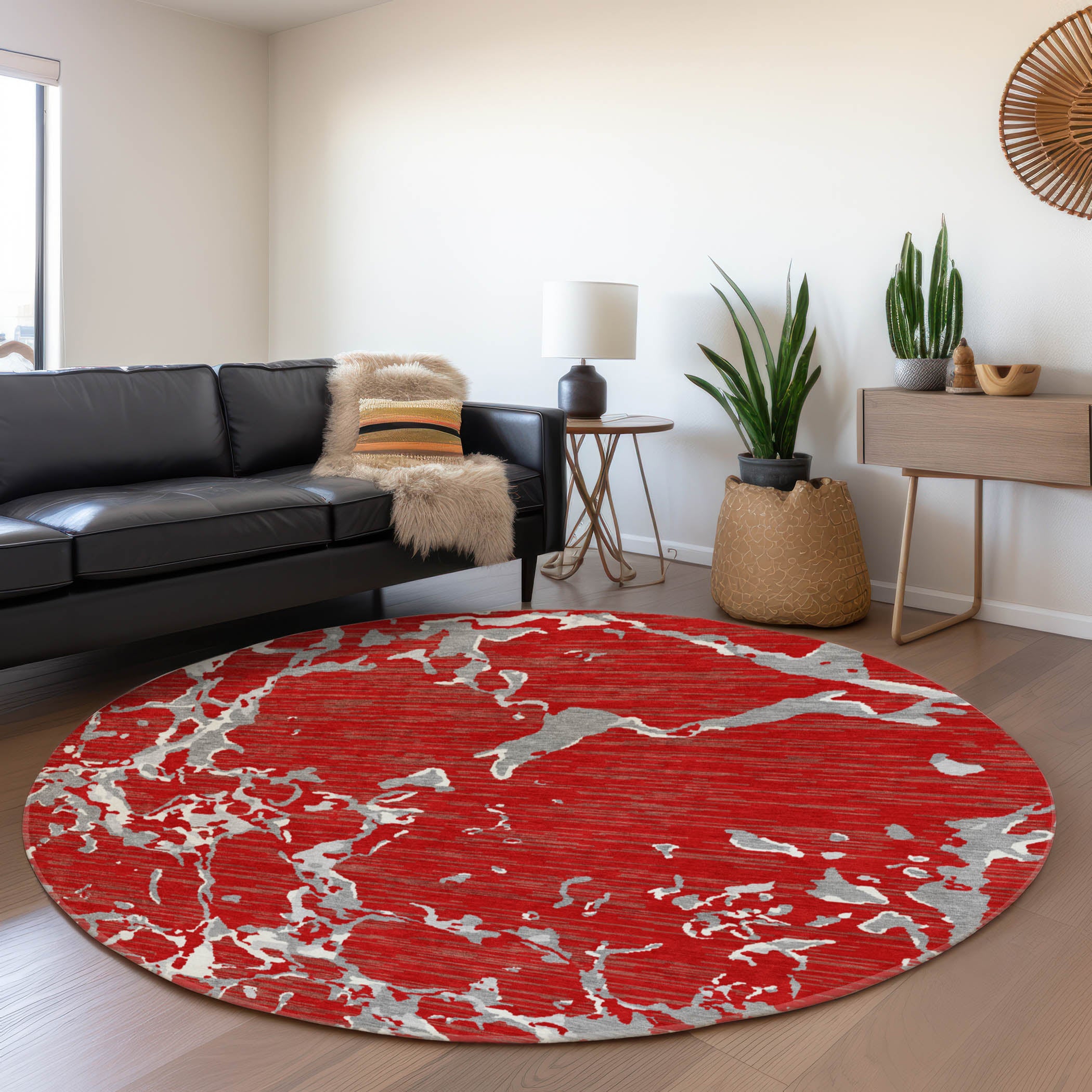 Baku Machine Washable Transitional Red Rug 8' x 8' #shape_Round