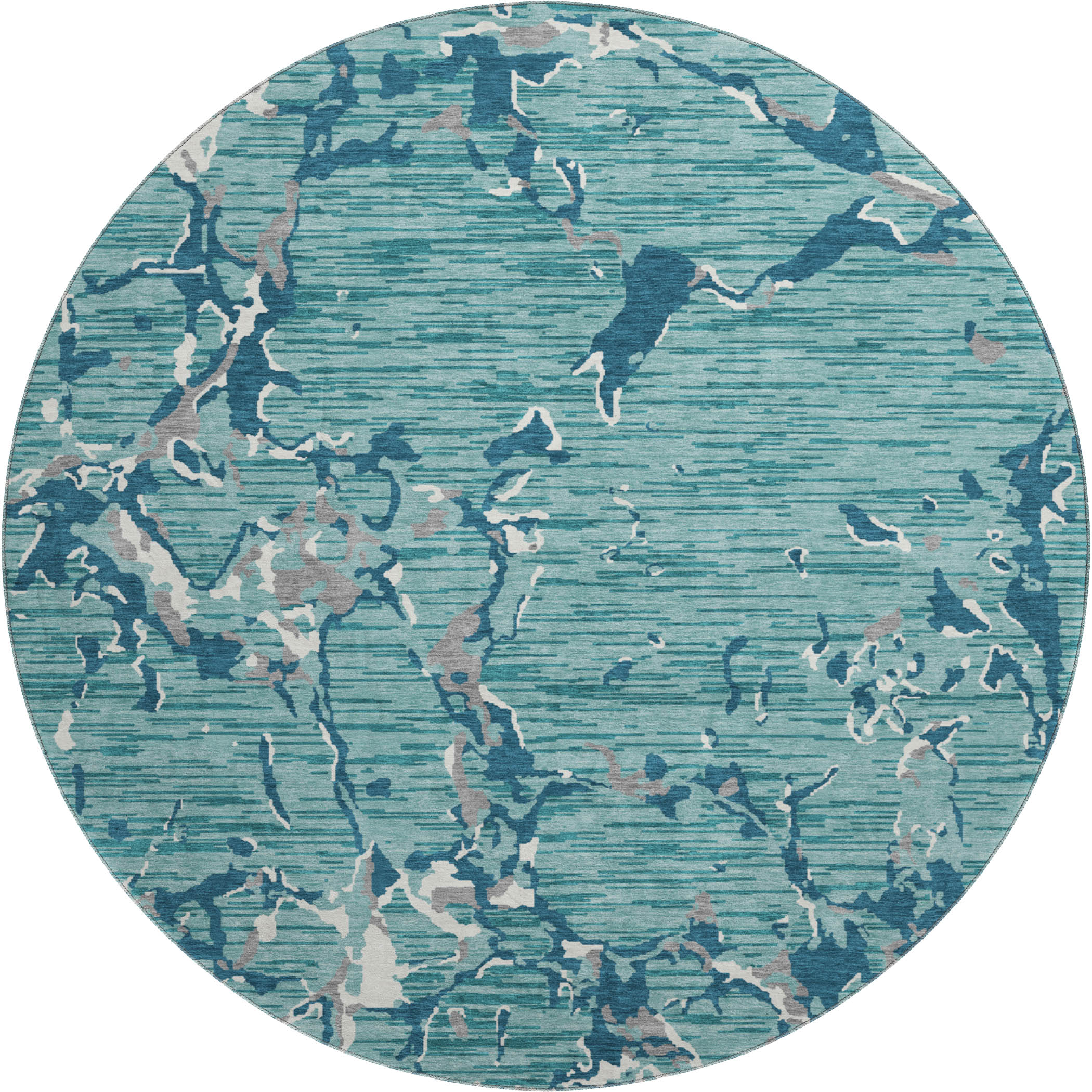 Baku Machine Washable Transitional Teal Rug 8' x 8' #shape_Round