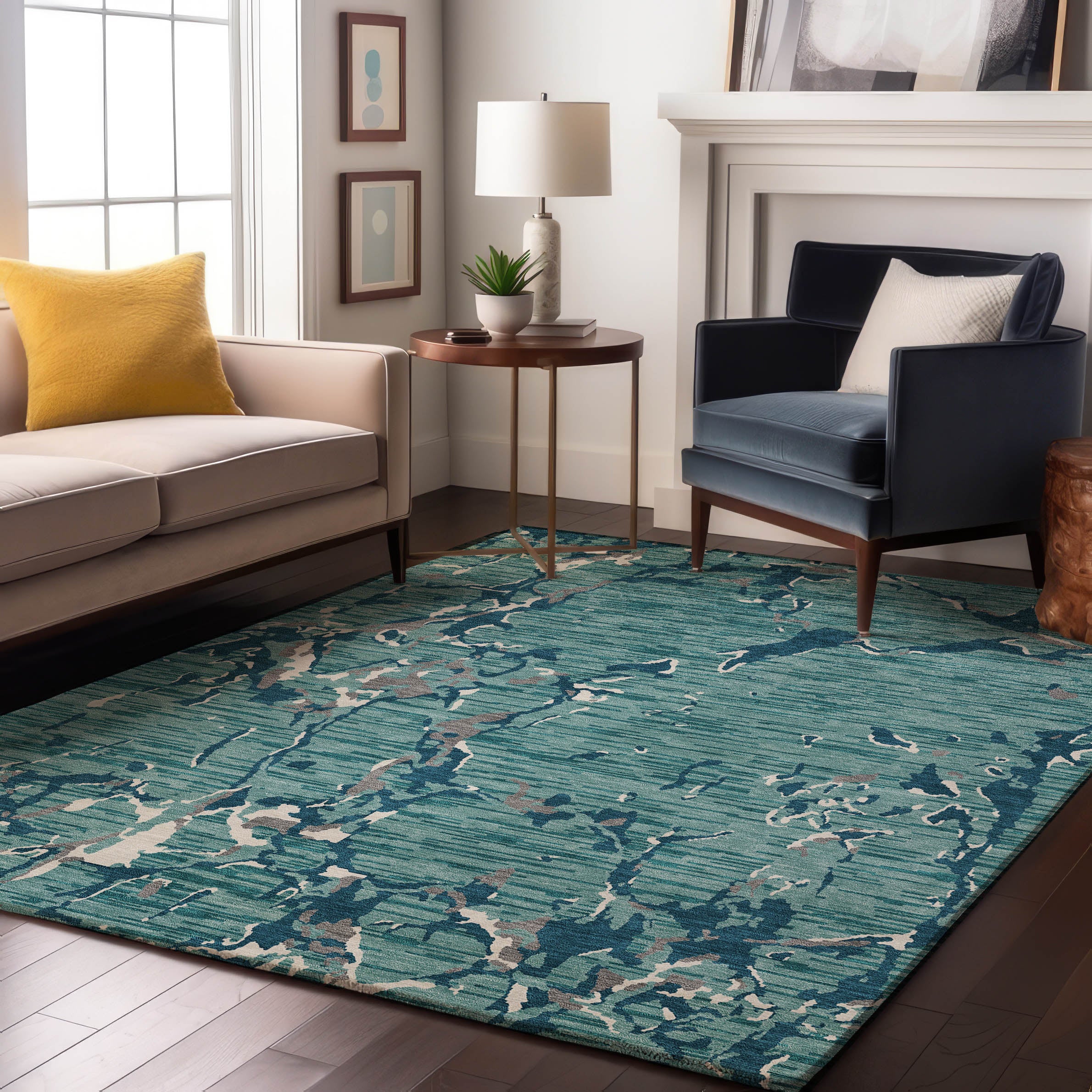 Baku Machine Washable Transitional Teal Rug 2'6" x 3'10" #shape_Rectangle