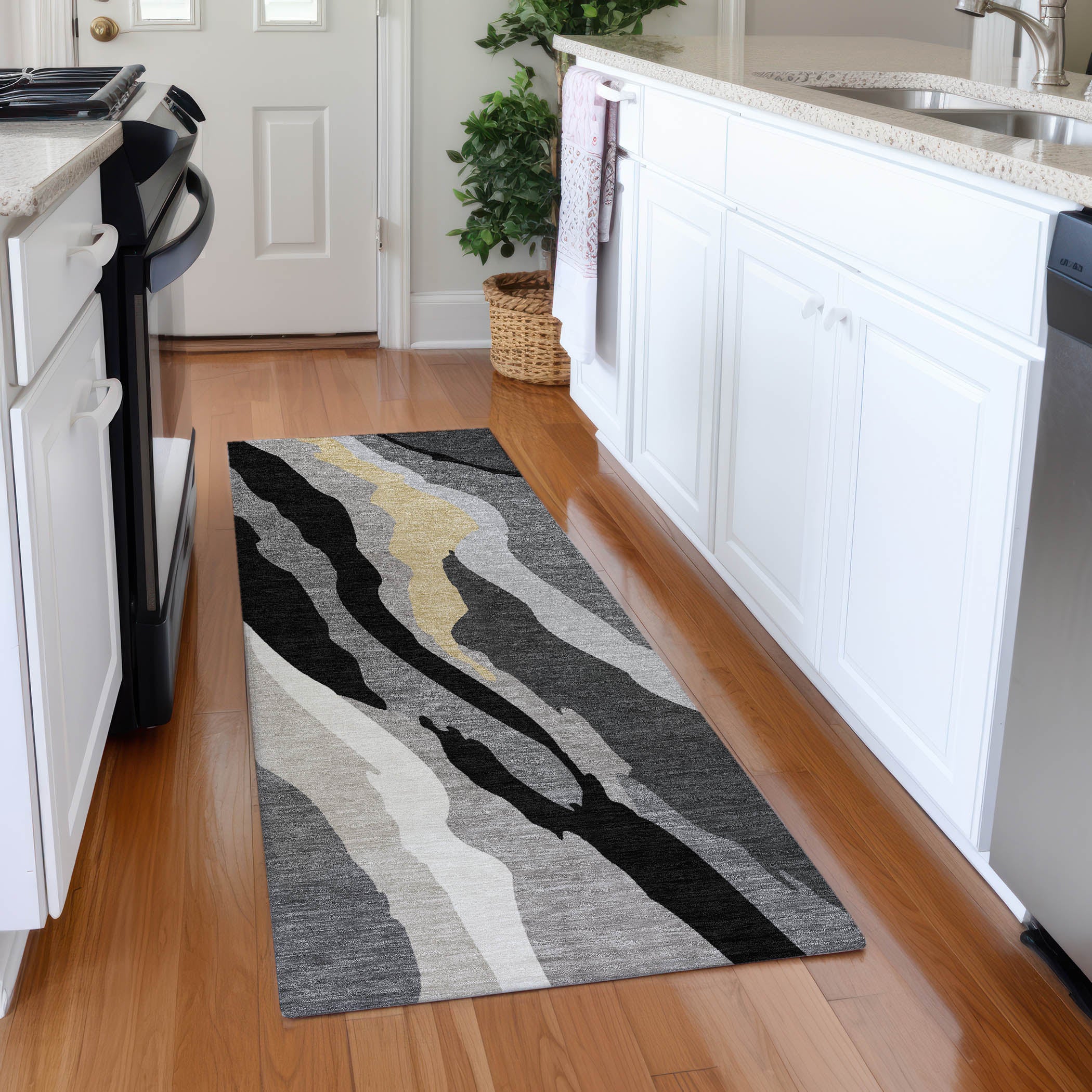 Baku Machine Washable Transitional Black Rug 2'3" x 7'6" #shape_Runner