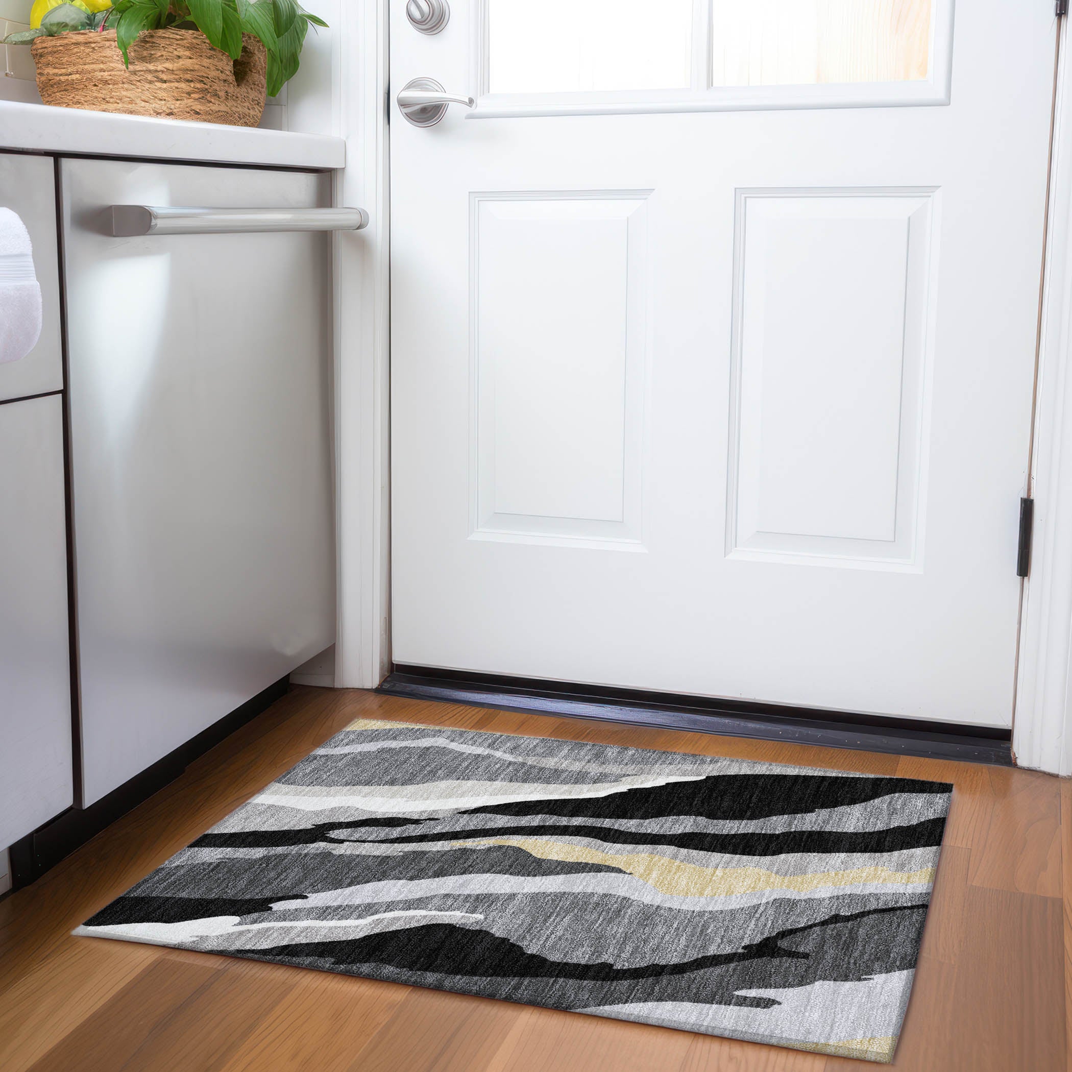 Baku Machine Washable Transitional Black Rug 1'8" x 2'6" #shape_Rectangle