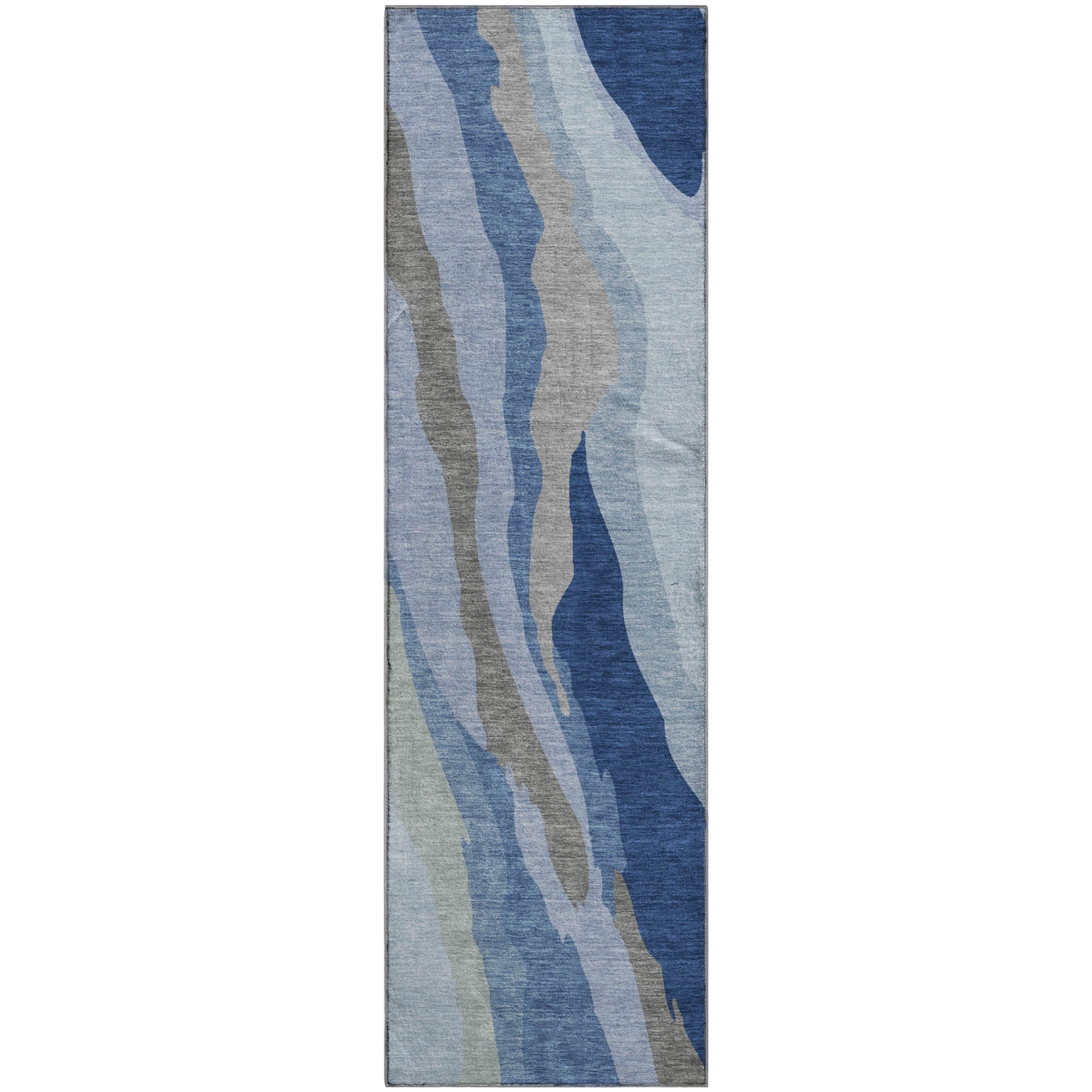 Baku Machine Washable Transitional Blue Rug 2'3" x 7'6" #shape_Runner