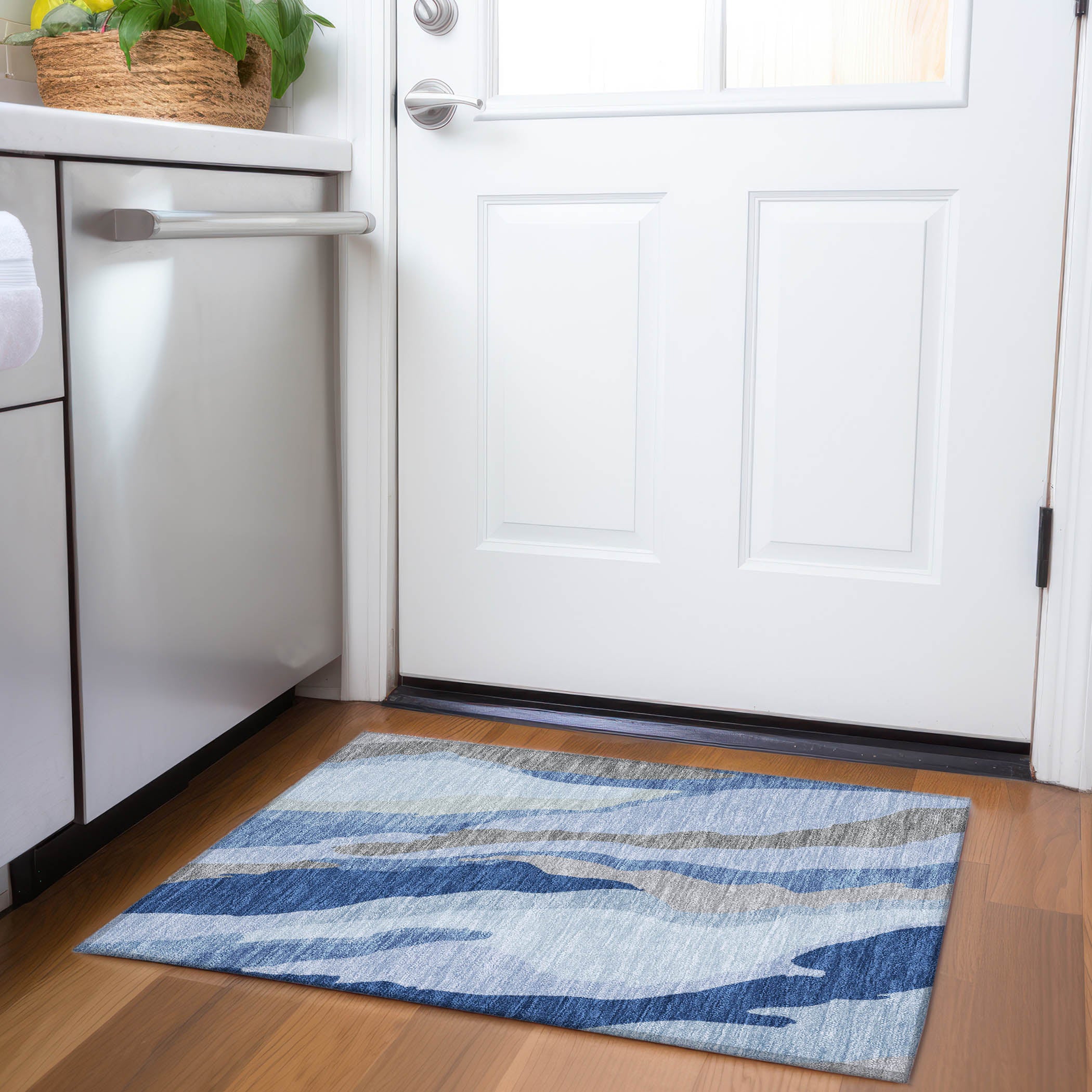 Baku Machine Washable Transitional Blue Rug 1'8" x 2'6" #shape_Rectangle