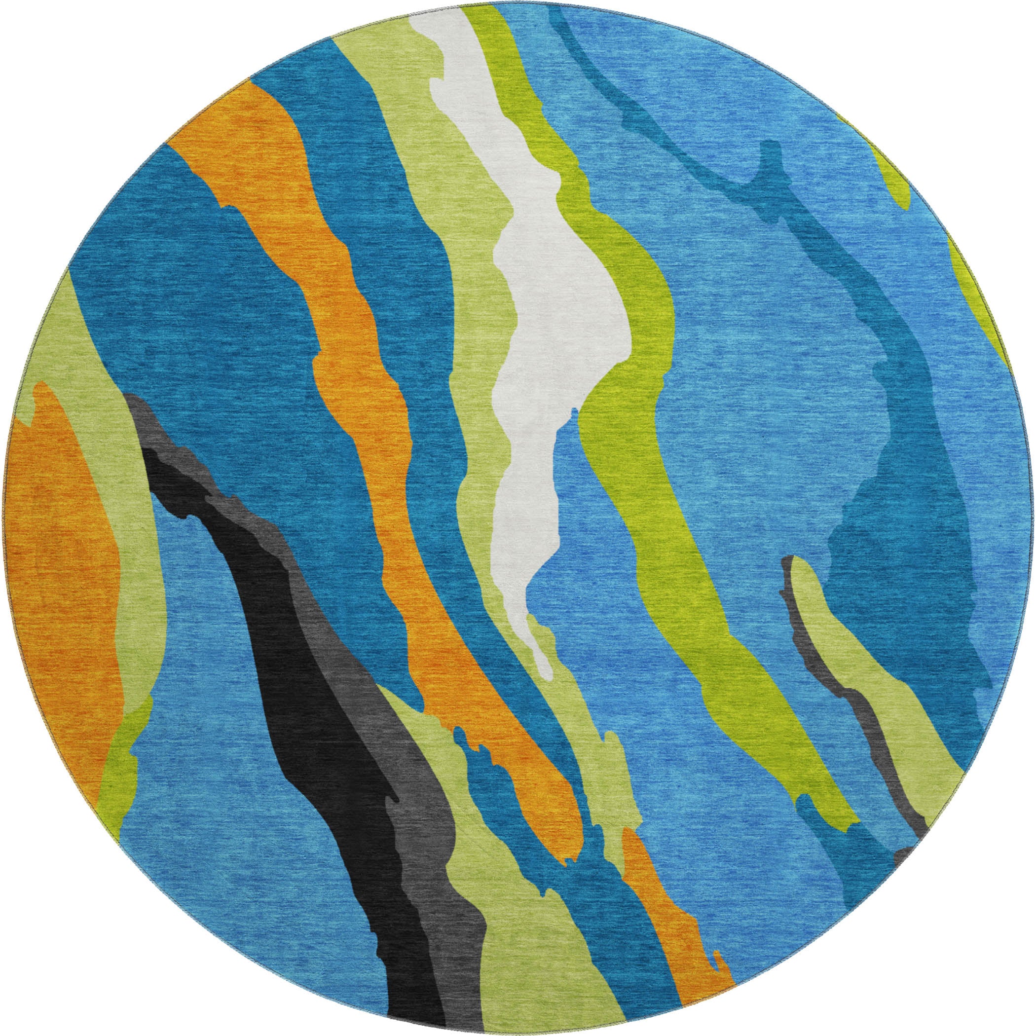 Baku Machine Washable Transitional Denim Blue Rug 8' x 8' #shape_Round