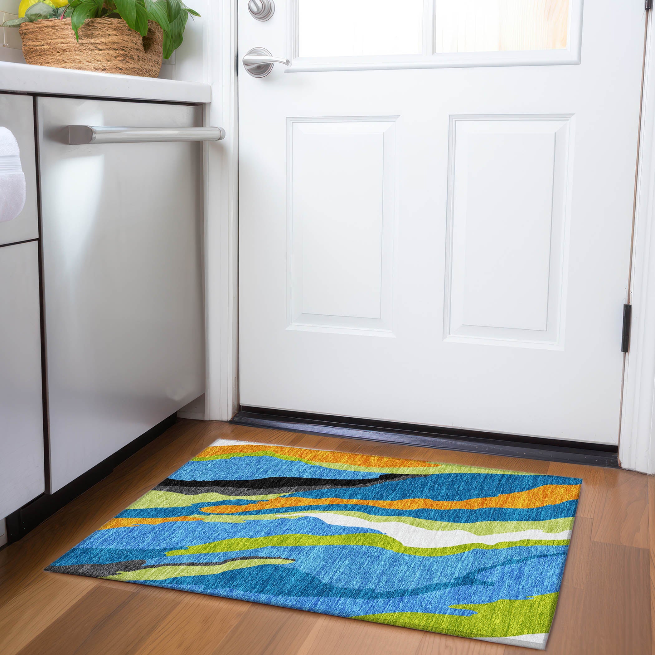 Baku Machine Washable Transitional Denim Blue Rug 1'8" x 2'6" #shape_Rectangle