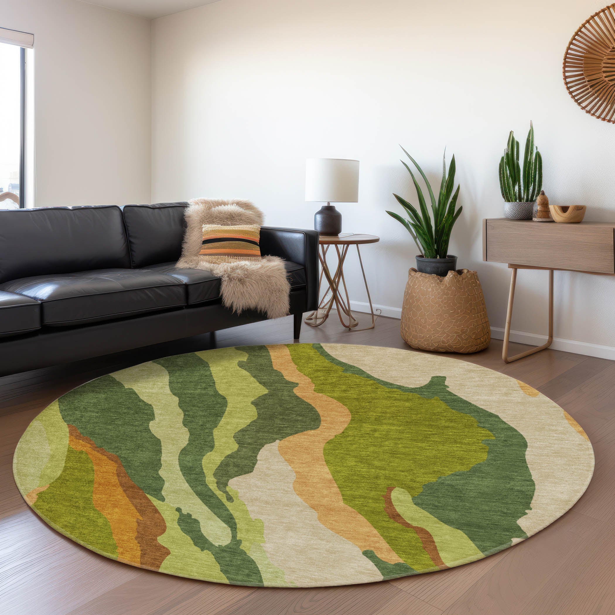Baku Machine Washable Transitional Green Rug 8' x 8' #shape_Round