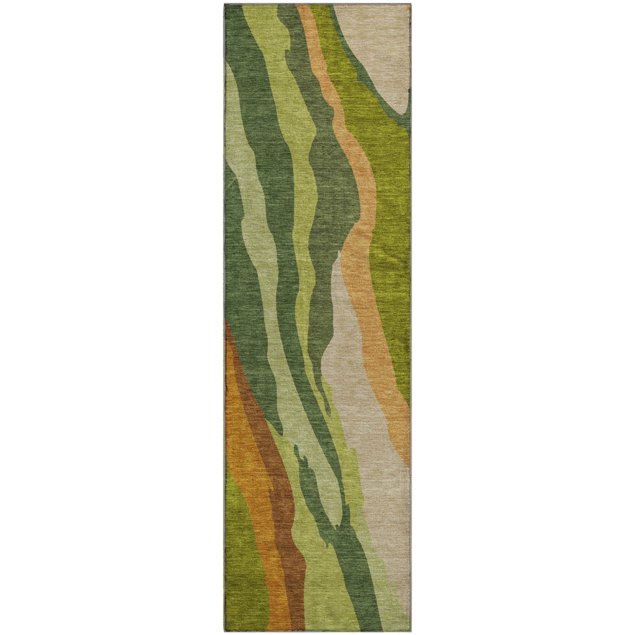 Baku Machine Washable Transitional Green Rug 2'3" x 7'6" #shape_Runner