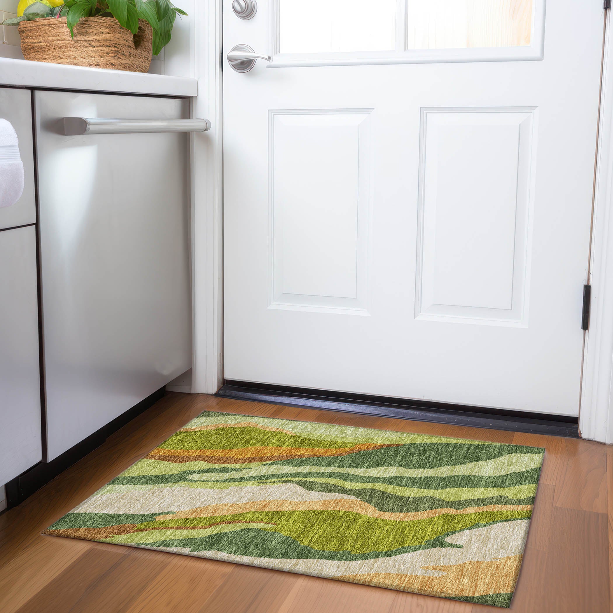 Baku Machine Washable Transitional Green Rug 1'8" x 2'6" #shape_Rectangle