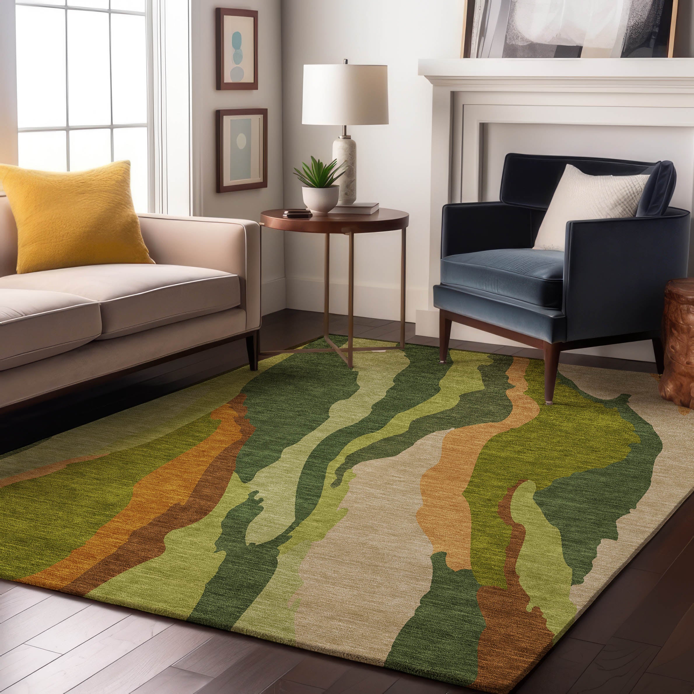 Baku Machine Washable Transitional Green Rug 2'6" x 3'10" #shape_Rectangle