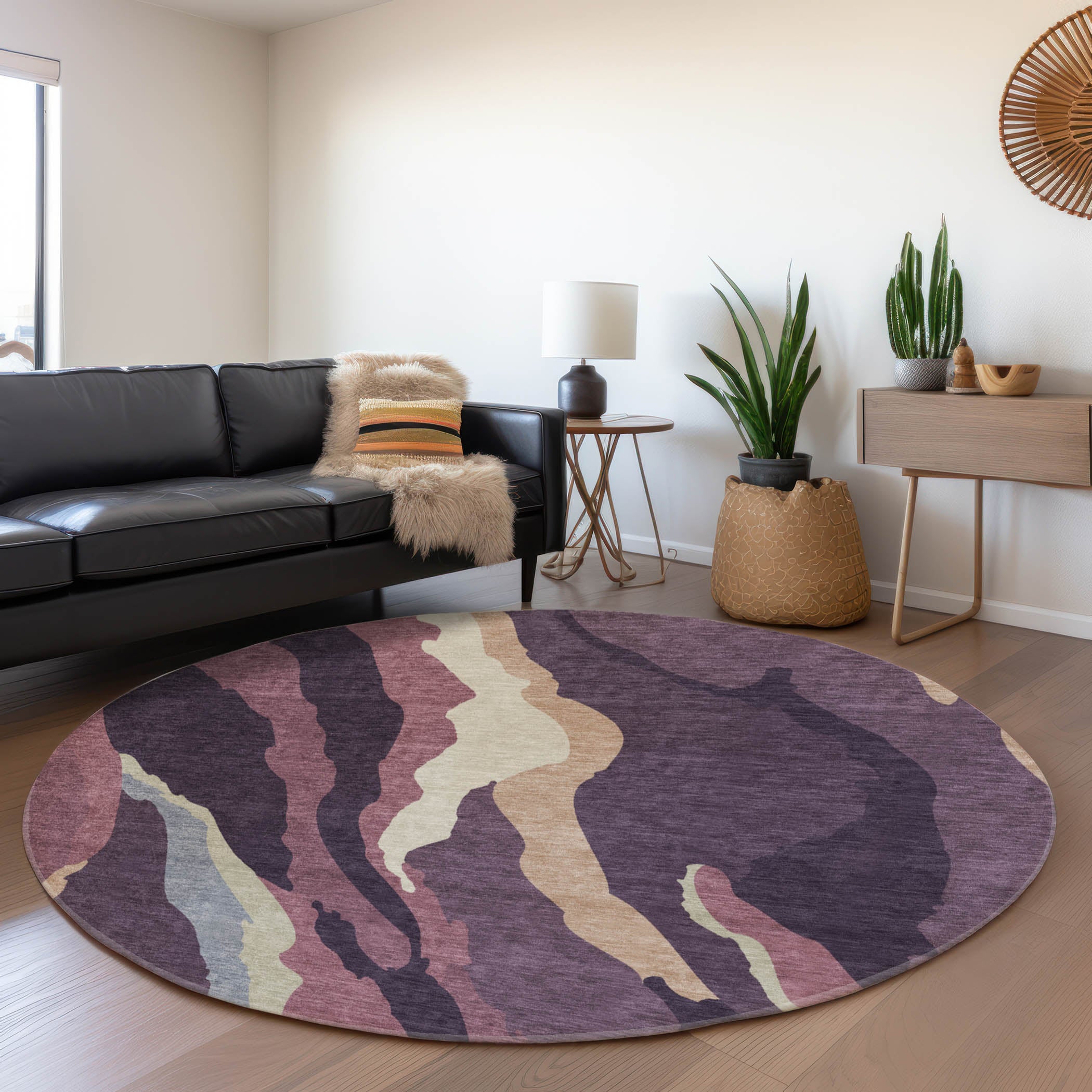 Baku Machine Washable Transitional Plum Purple Rug 8' x 8' #shape_Round