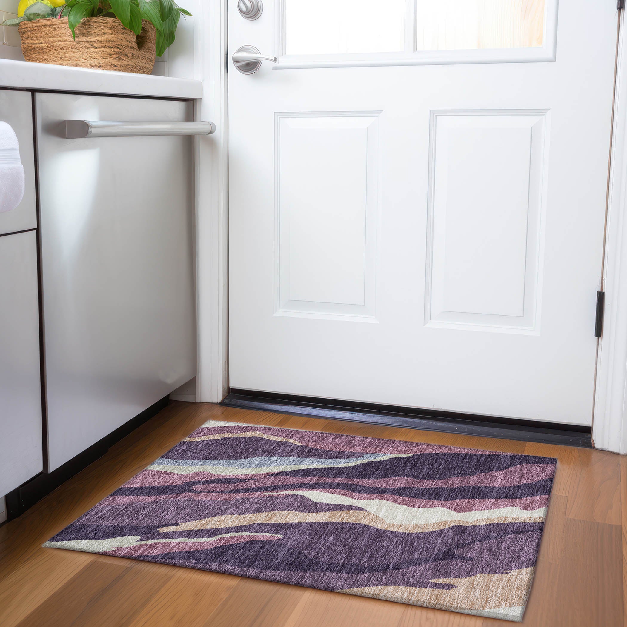 Baku Machine Washable Transitional Plum Purple Rug 1'8" x 2'6" #shape_Rectangle