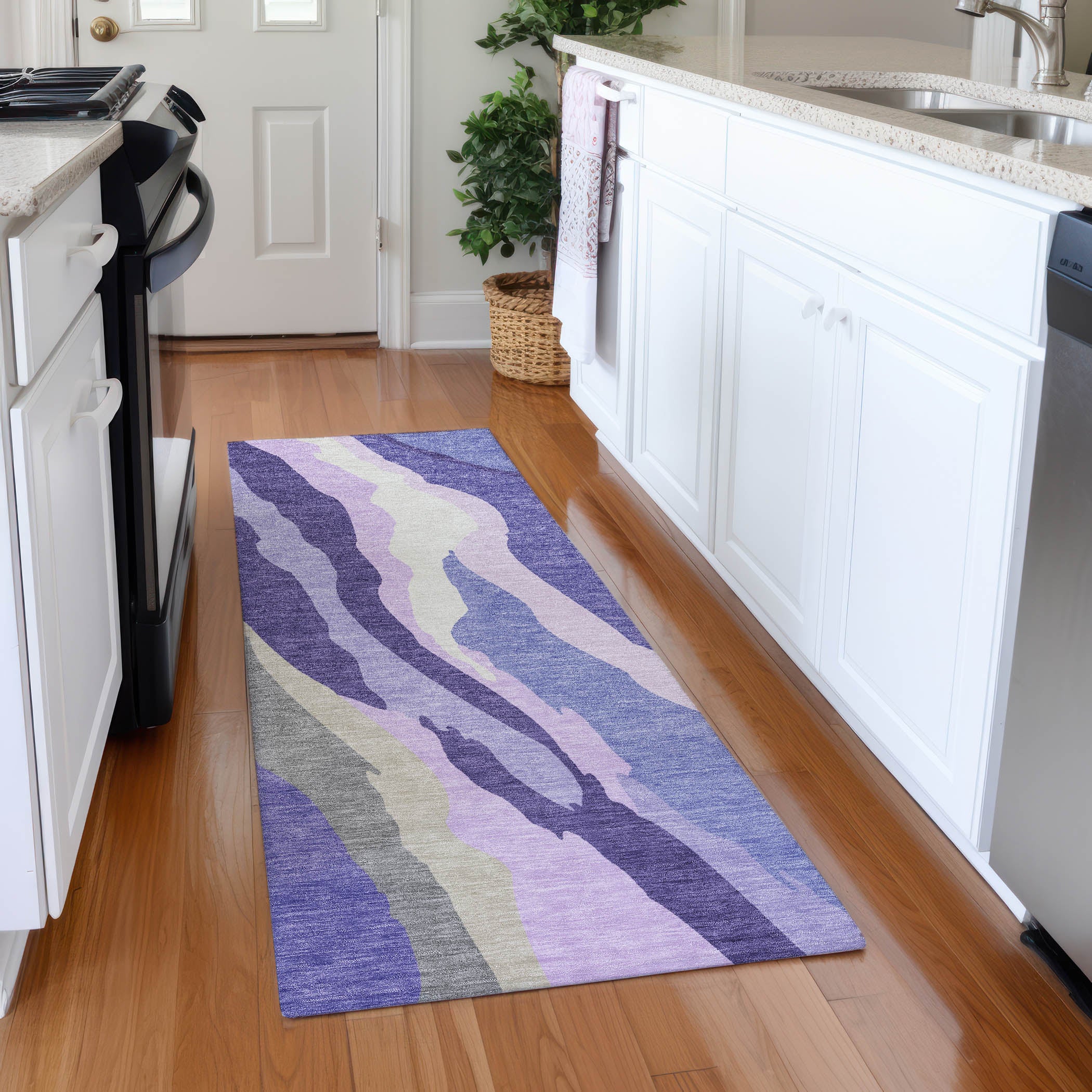 Baku Machine Washable Transitional Purple Rug 2'3" x 7'6" #shape_Runner