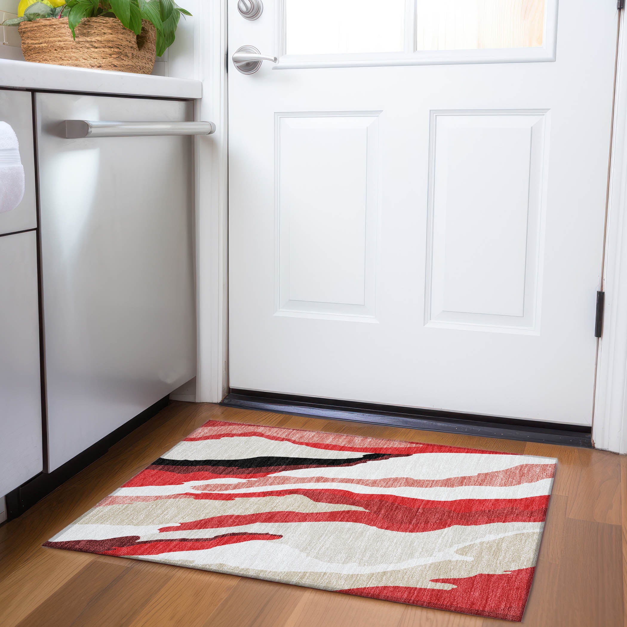 Baku Machine Washable Transitional Red Rug 1'8" x 2'6" #shape_Rectangle