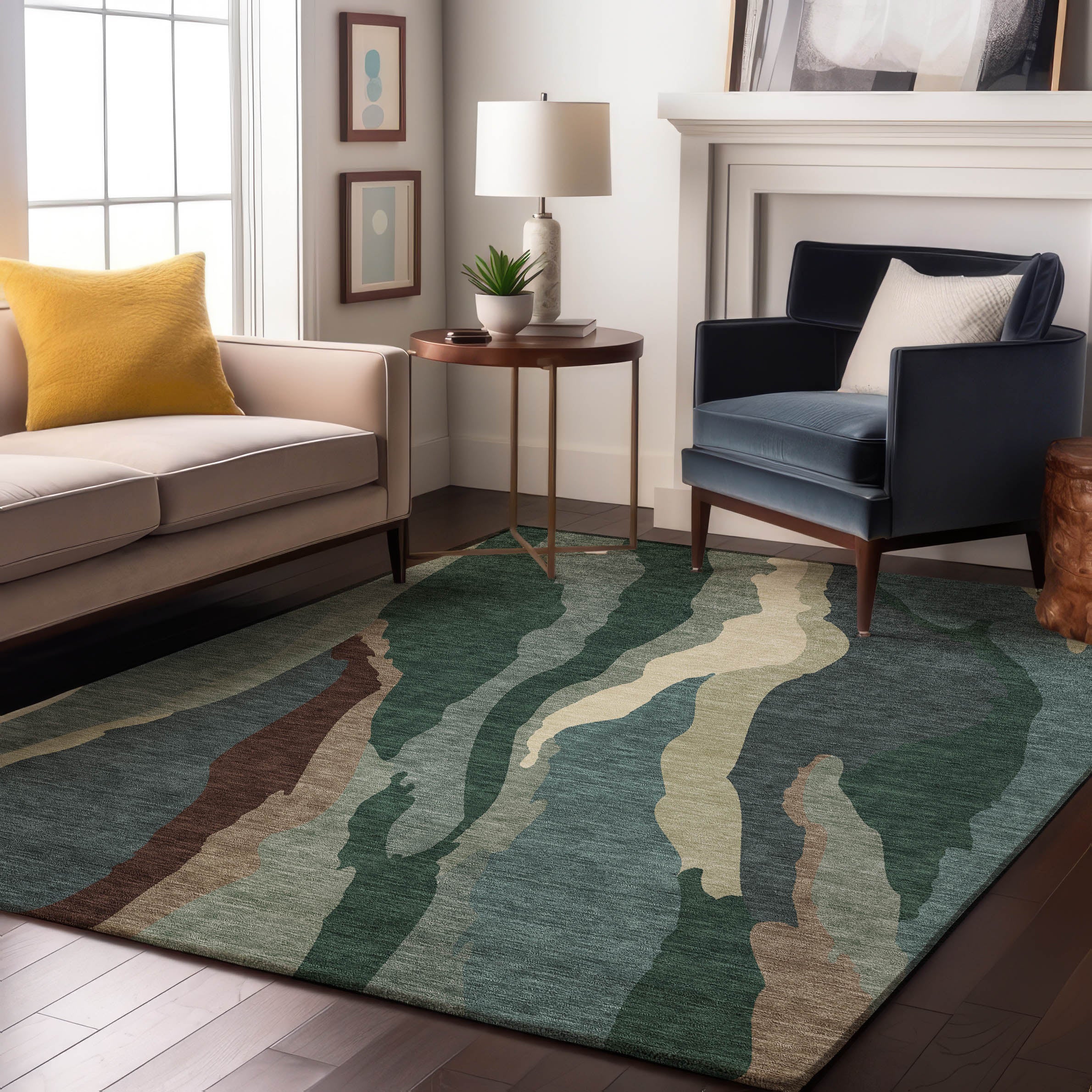 Baku Machine Washable Transitional Sage Green Rug 2'6" x 3'10" #shape_Rectangle