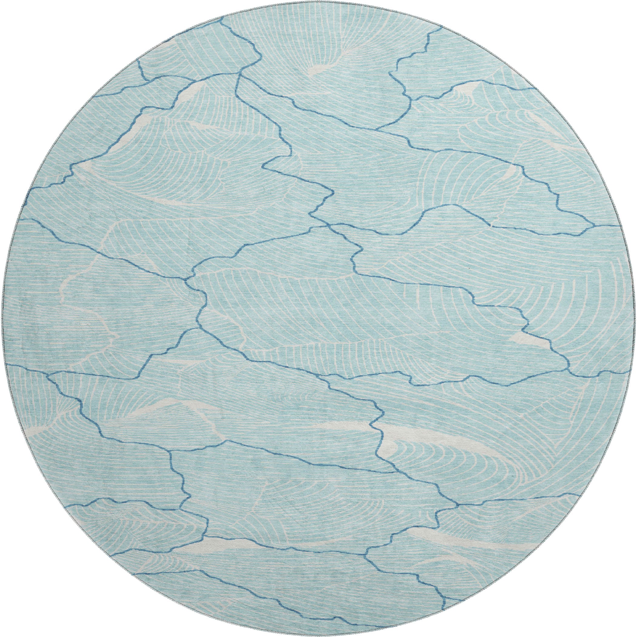 Seville Machine Washable Transitional Aqua Teal Rug 8' x 8' #shape_Round