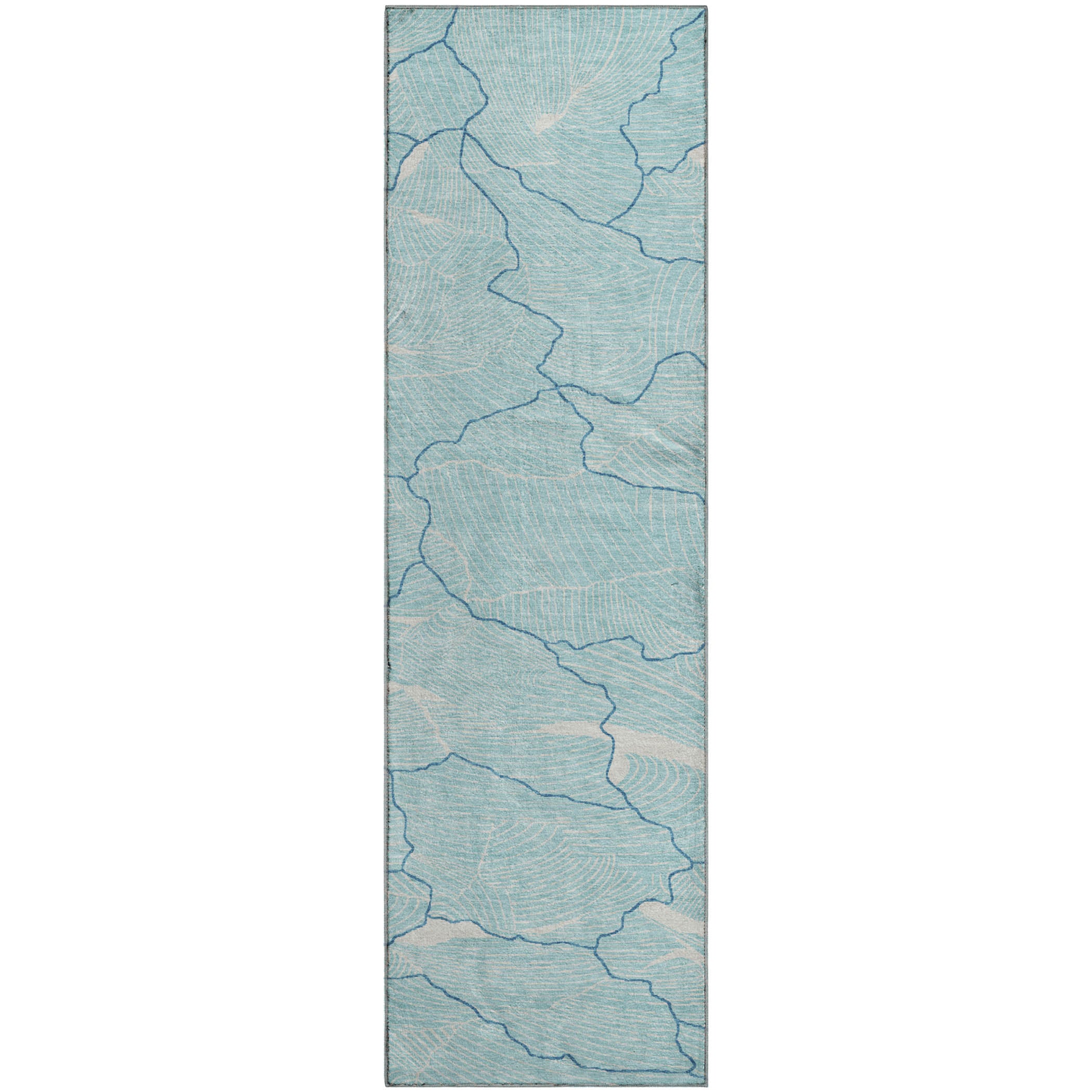 Seville Machine Washable Transitional Aqua Teal Rug 2'3" x 7'6" #shape_Runner