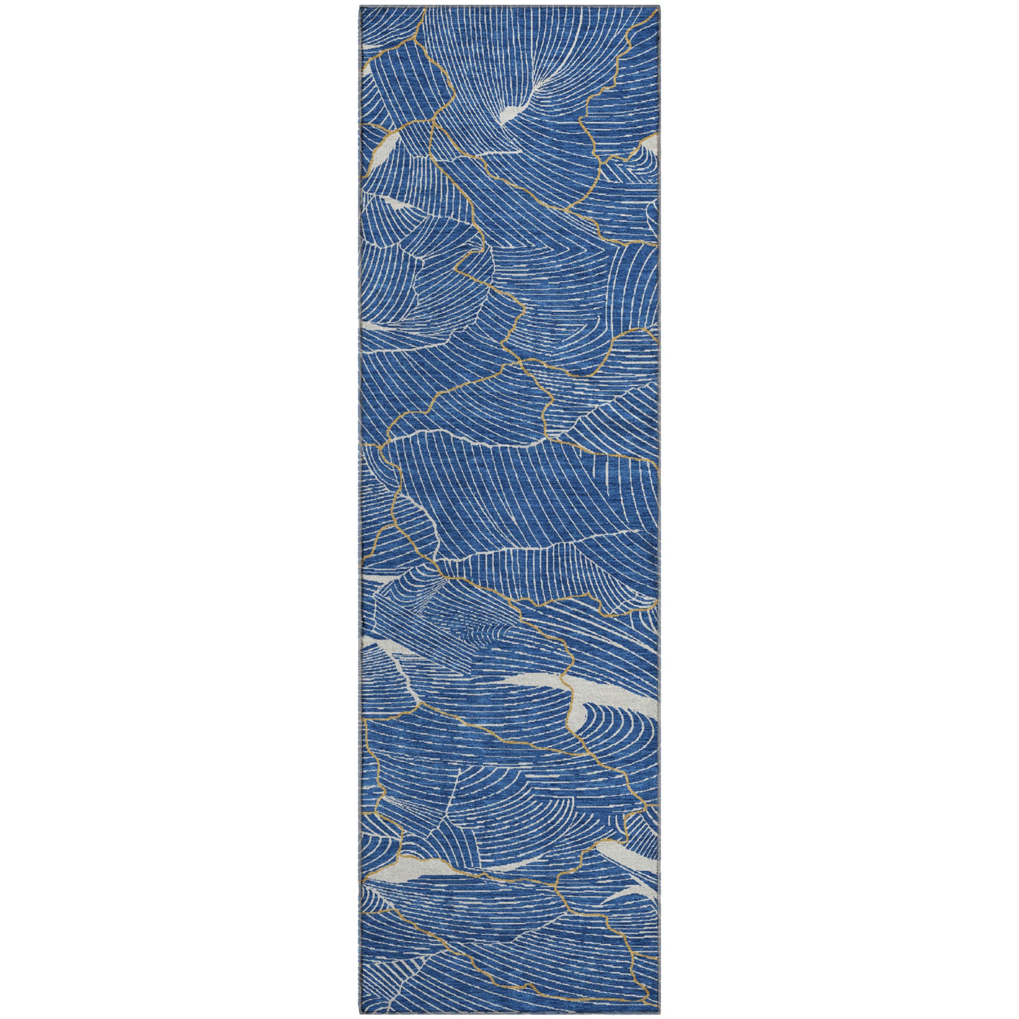 Seville Machine Washable Transitional Blue Rug 2'3" x 7'6" #shape_Runner