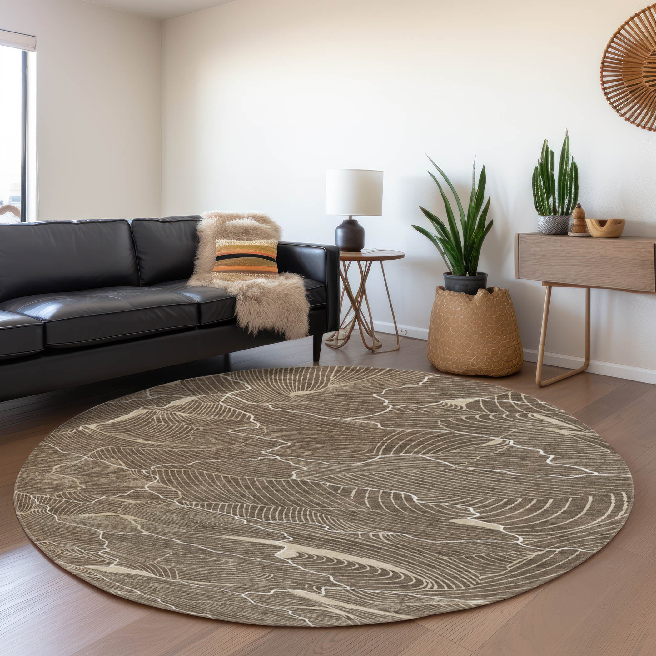 Seville Machine Washable Transitional Brown Rug 8' x 8' #shape_Round