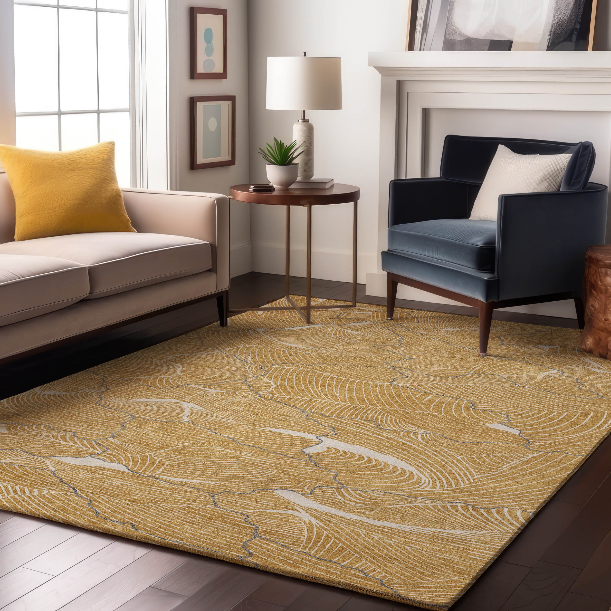 Seville Machine Washable Transitional Gold Rug 2'6" x 3'10" #shape_Rectangle