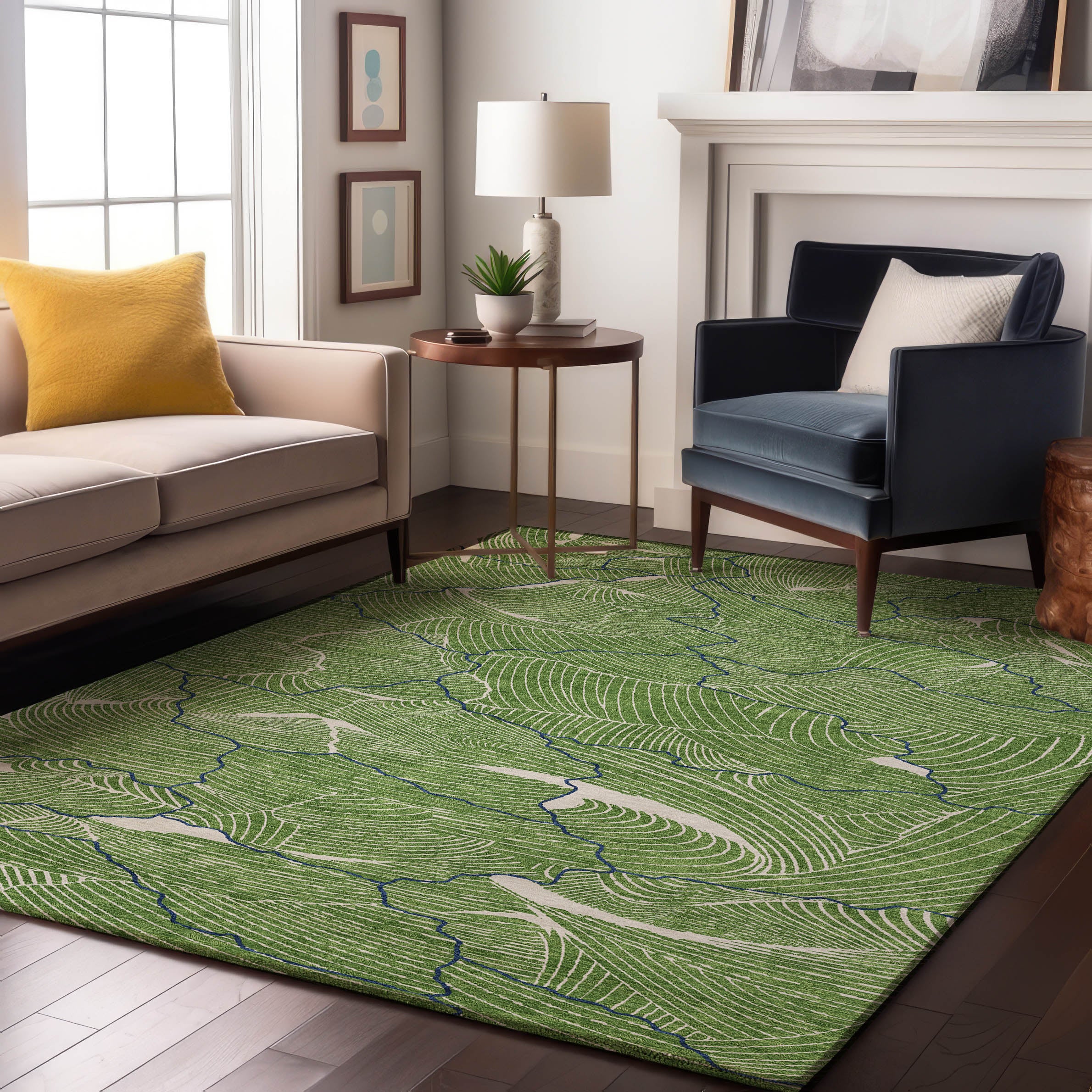 Seville Machine Washable Transitional Green Rug 2'6" x 3'10" #shape_Rectangle