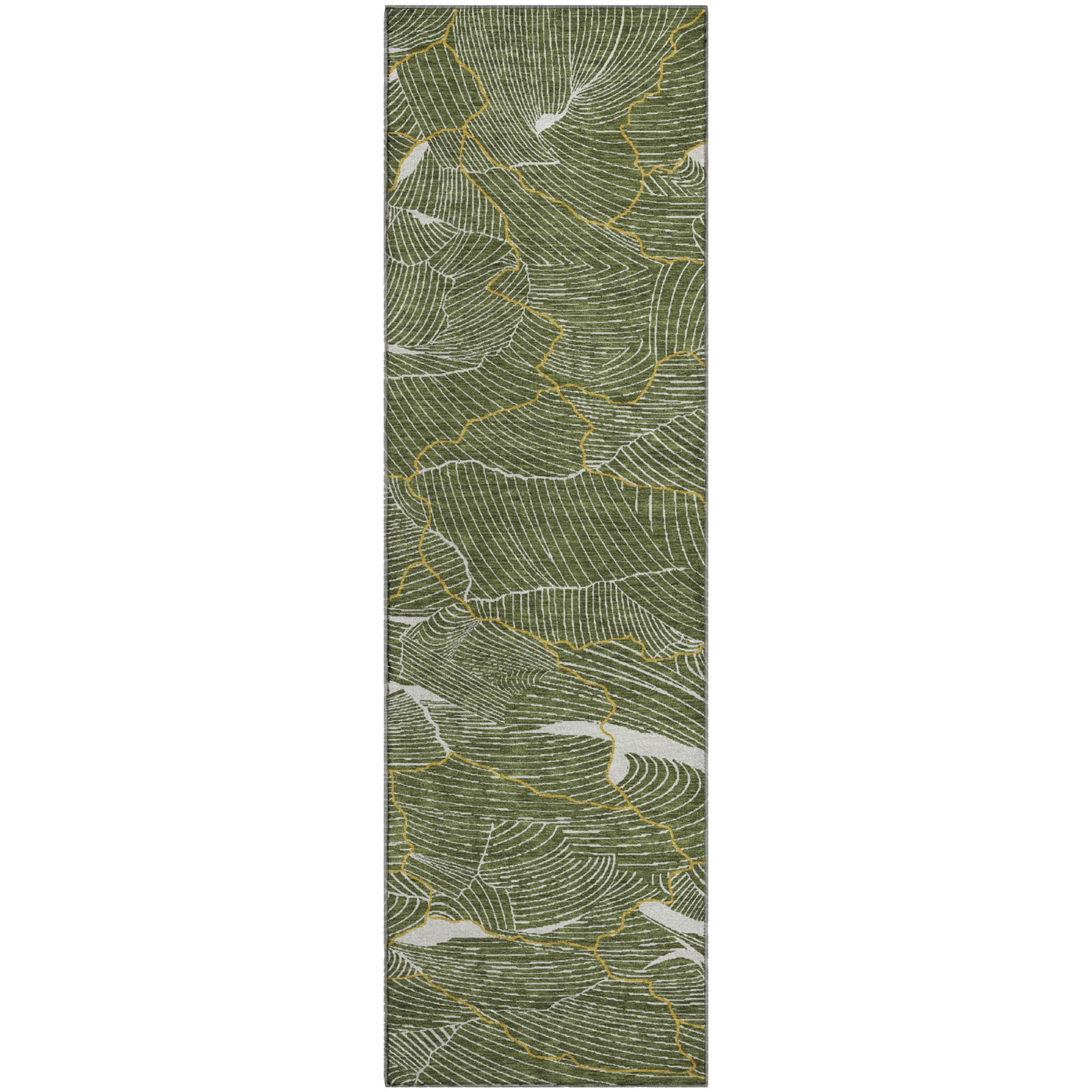 Seville Machine Washable Transitional Olive Green Rug 2'3" x 7'6" #shape_Runner