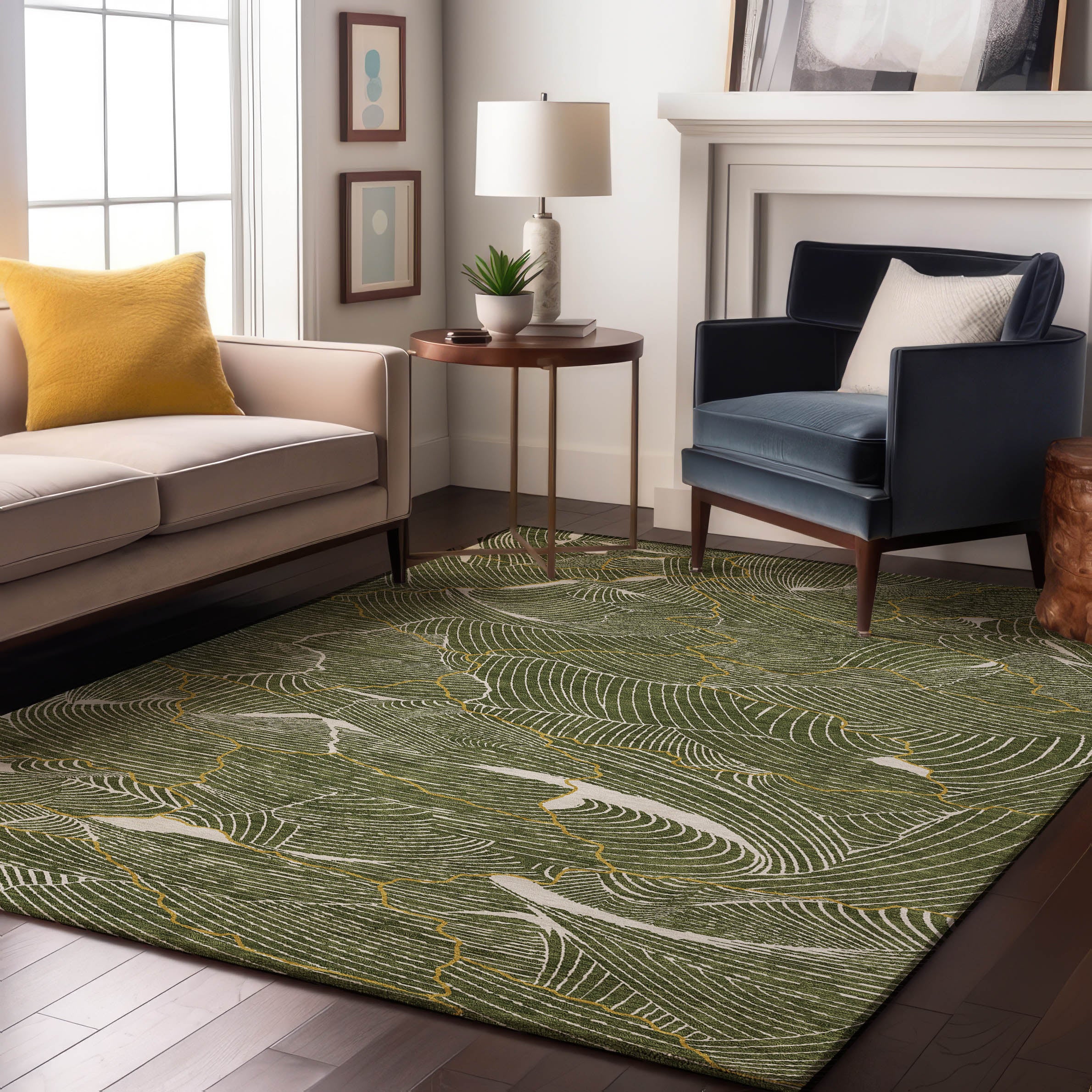 Seville Machine Washable Transitional Olive Green Rug 2'6" x 3'10" #shape_Rectangle