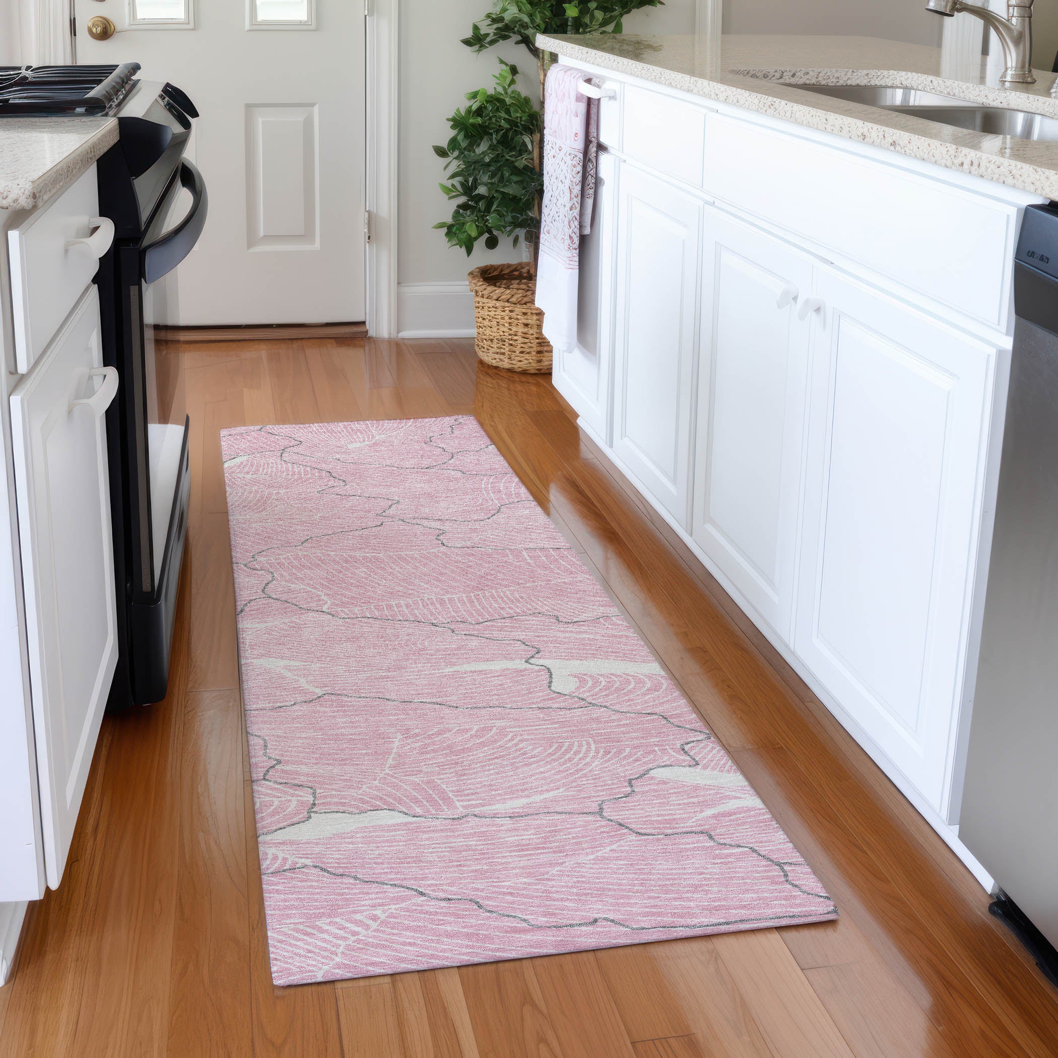 Seville Machine Washable Transitional Pink Rug 2'3" x 7'6" #shape_Runner