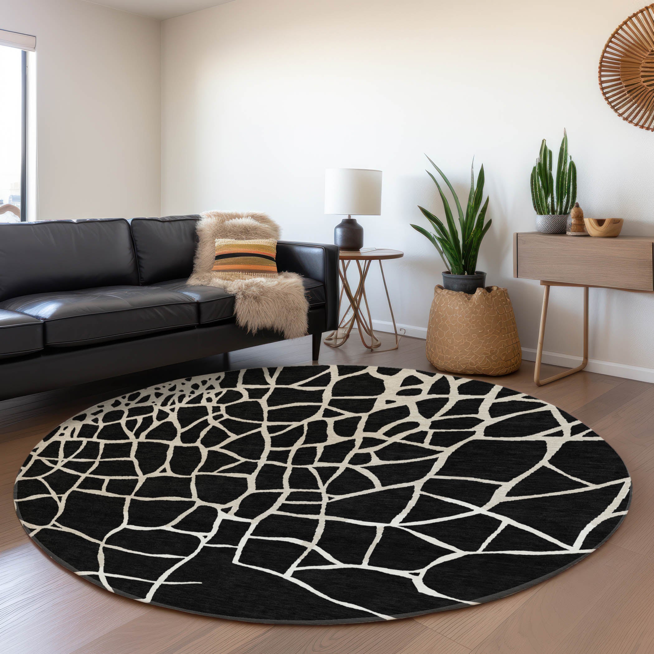 Dubrovnik Machine Washable Transitional Black Rug 8' x 8' #shape_Round
