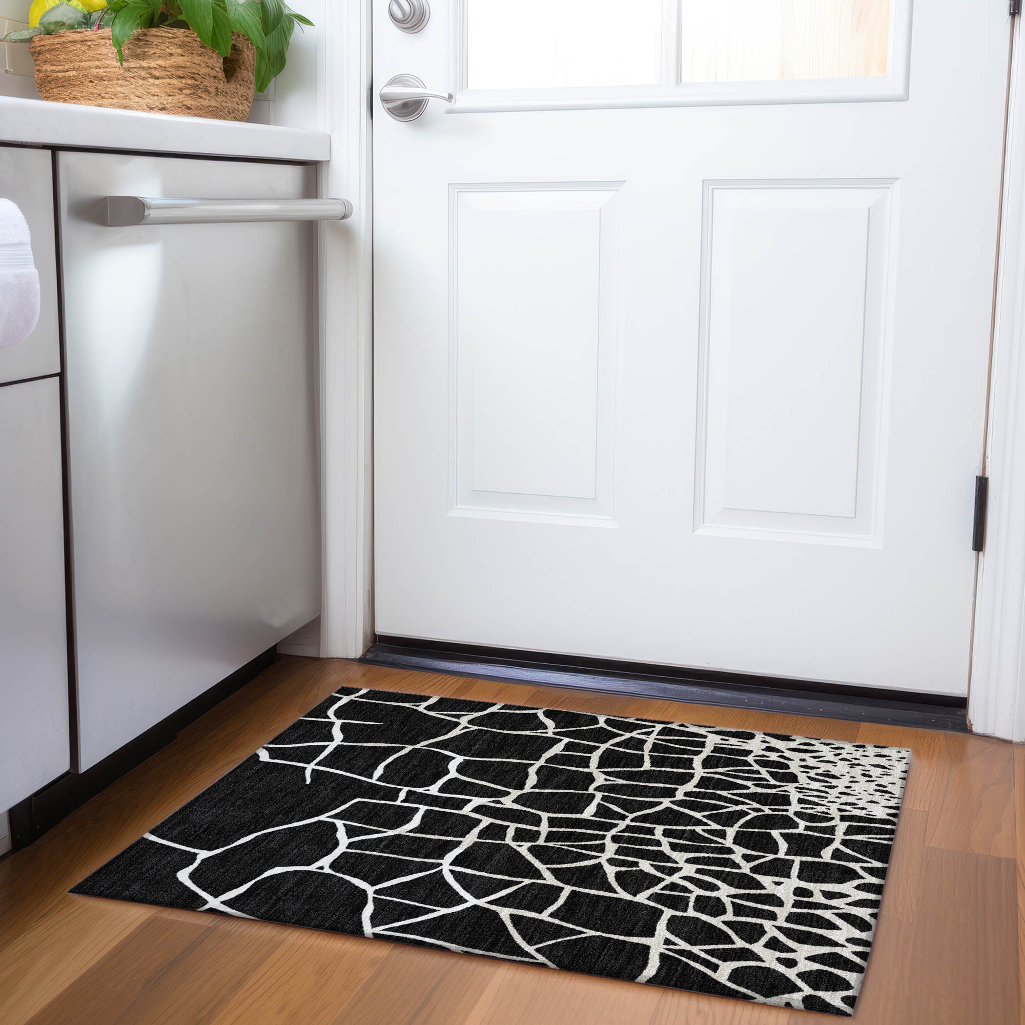 Dubrovnik Machine Washable Transitional Black Rug 1'8" x 2'6" #shape_Rectangle