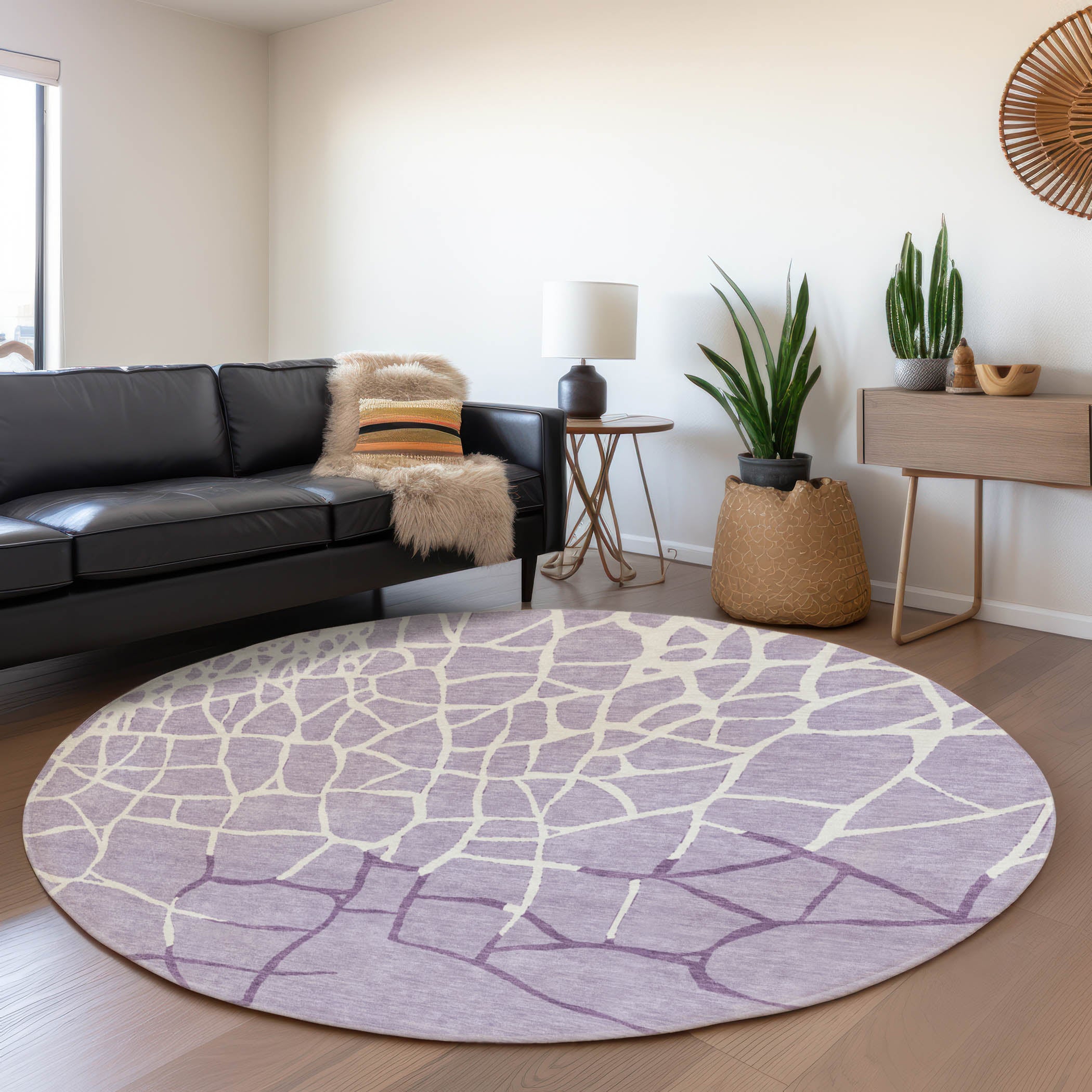 Dubrovnik Machine Washable Transitional Lavender Purple Rug 8' x 8' #shape_Round