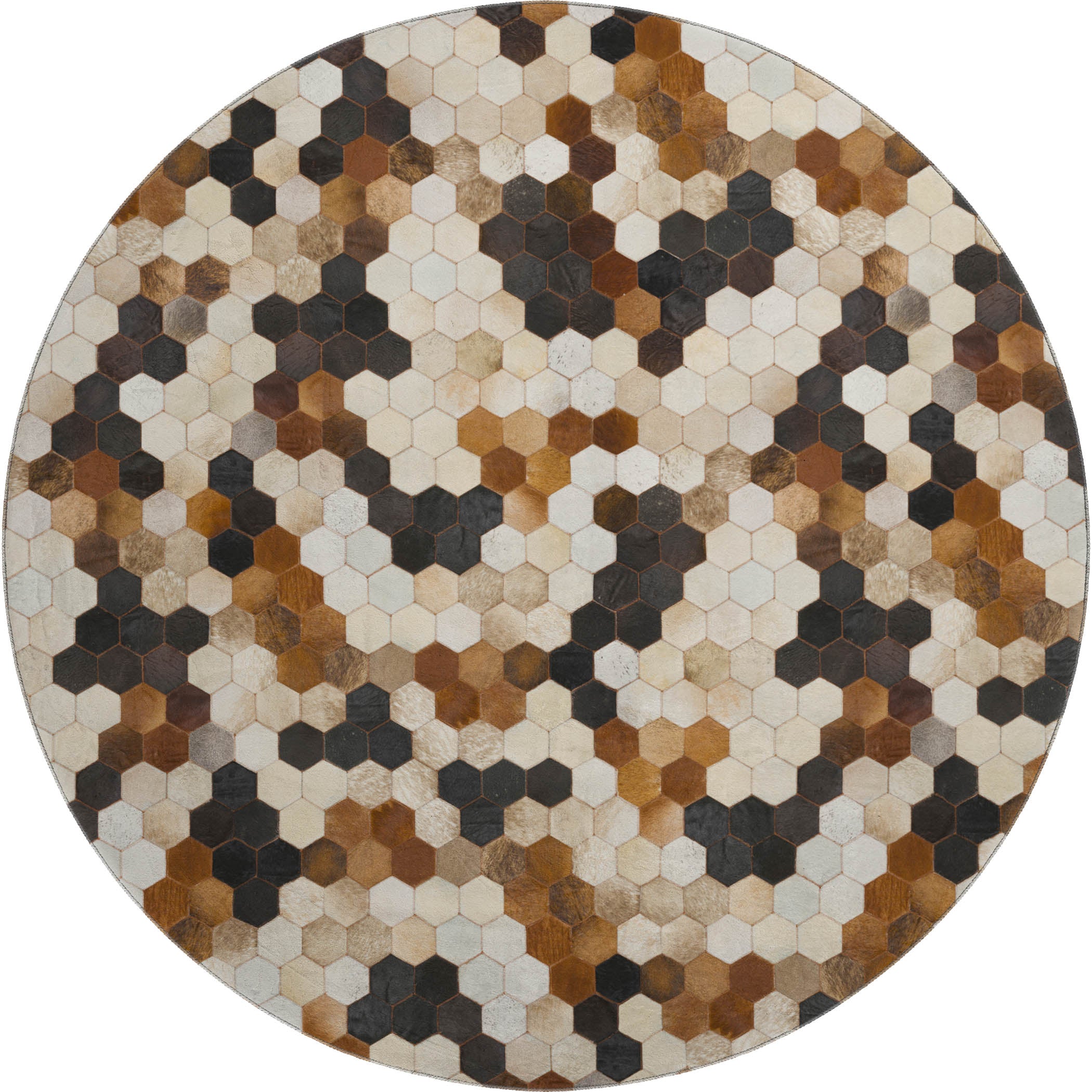 Lima Machine Washable Cowhide Multi Paprika Rug 8' x 8' #shape_Round