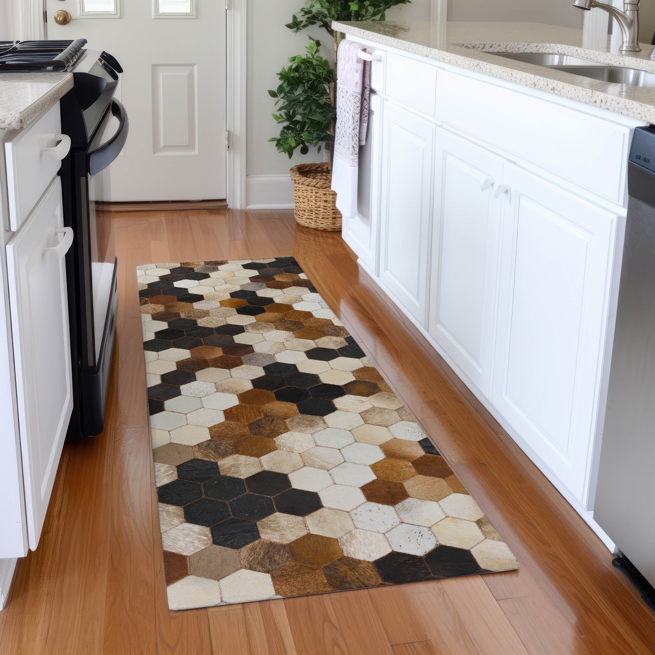 Lima Machine Washable Cowhide Multi Paprika Rug 2'3" x 7'6" #shape_Runner