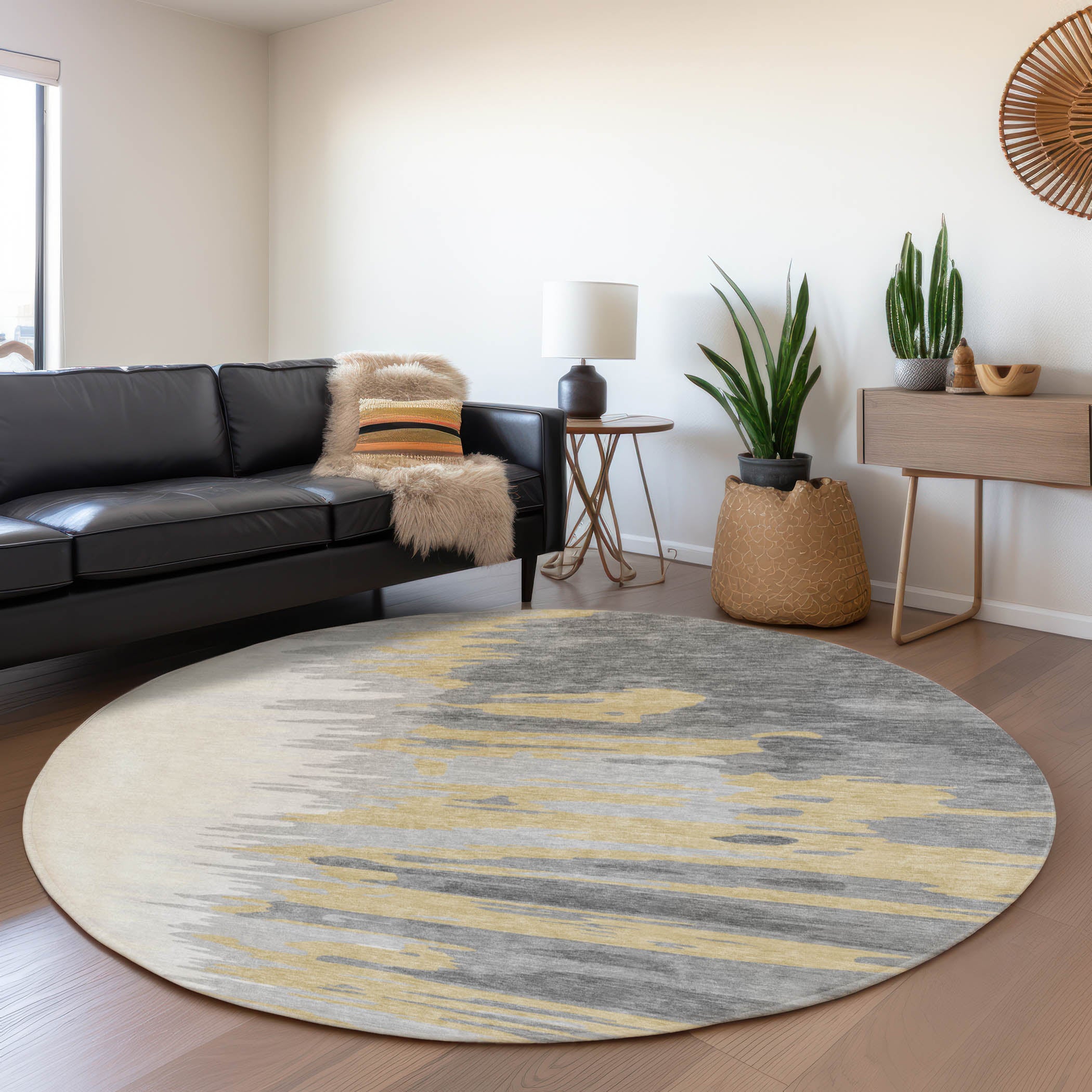 Dubrovnik Machine Washable Transitional Gray Rug 8' x 8' #shape_Round
