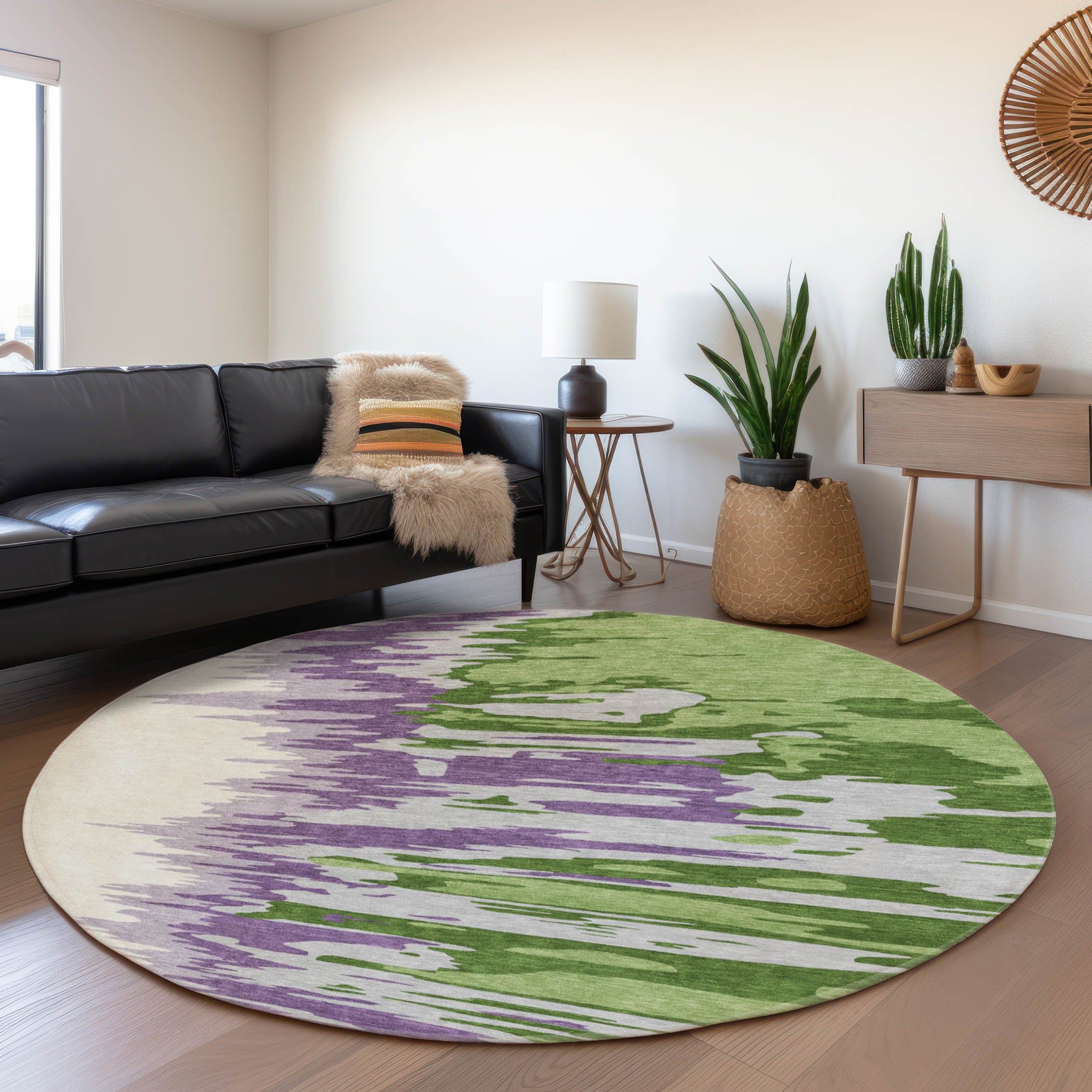 Dubrovnik Machine Washable Transitional Green Rug 8' x 8' #shape_Round