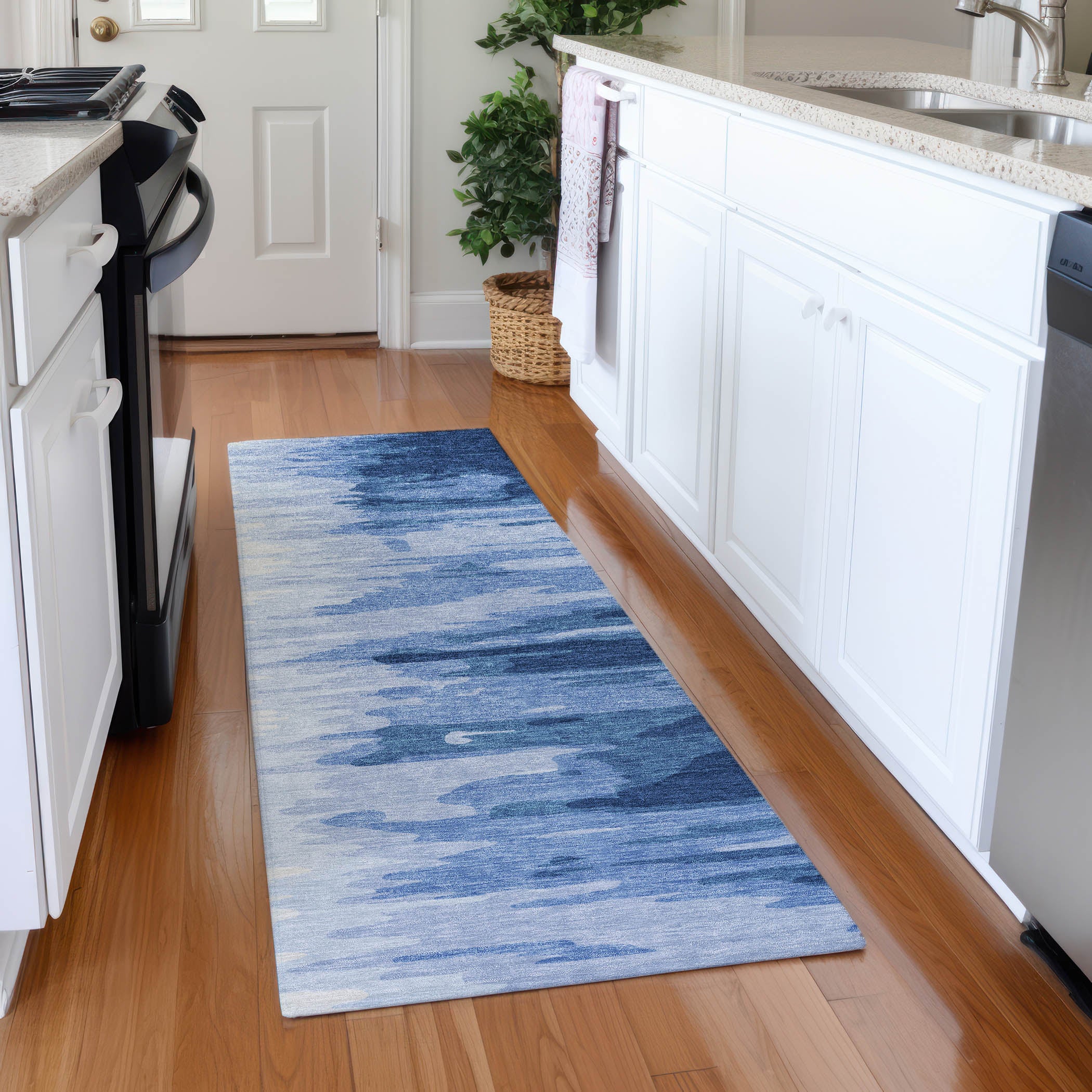 Dubrovnik Machine Washable Transitional Navy Blue Rug 2'3" x 7'6" #shape_Runner