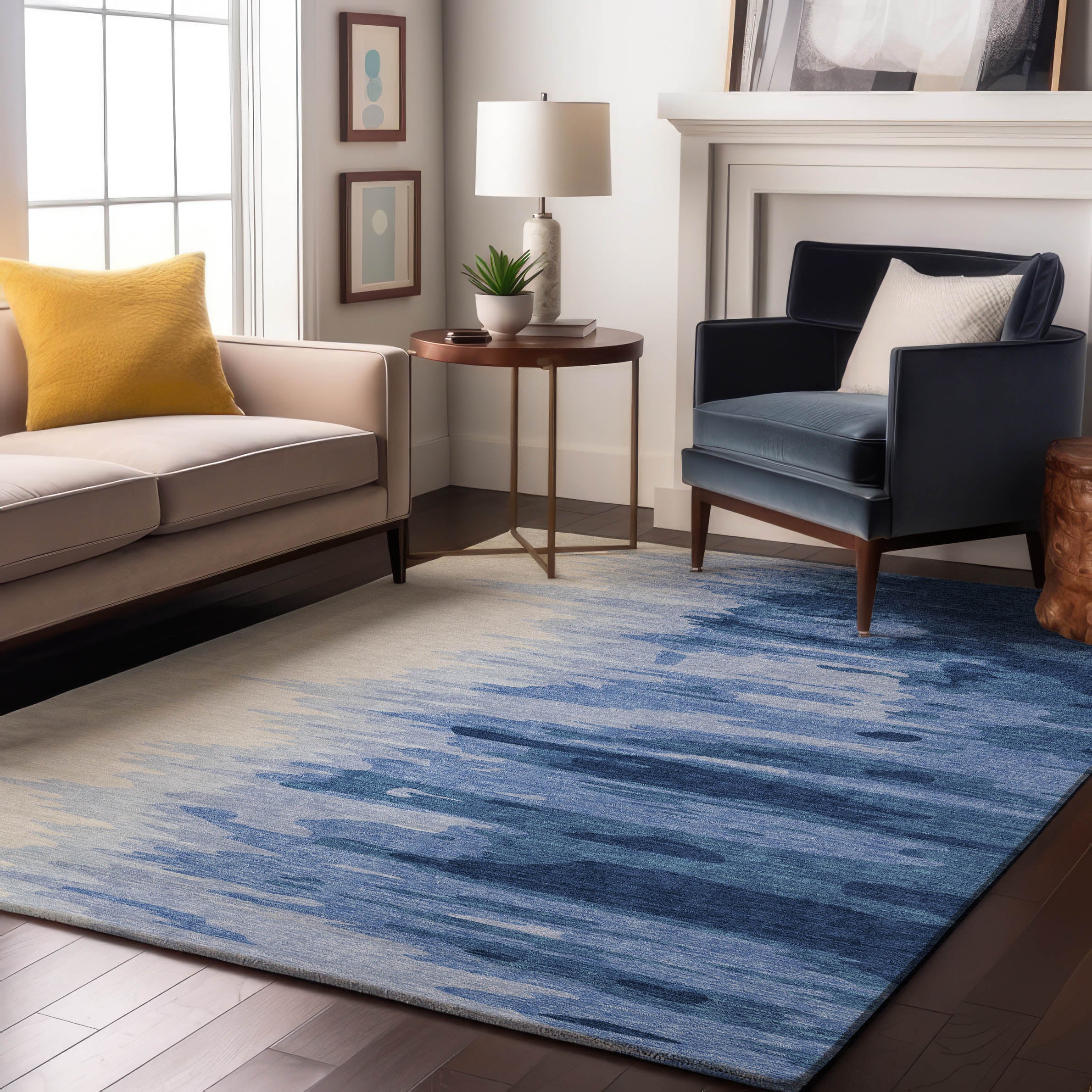 Dubrovnik Machine Washable Transitional Navy Blue Rug 2'6" x 3'10" #shape_Rectangle