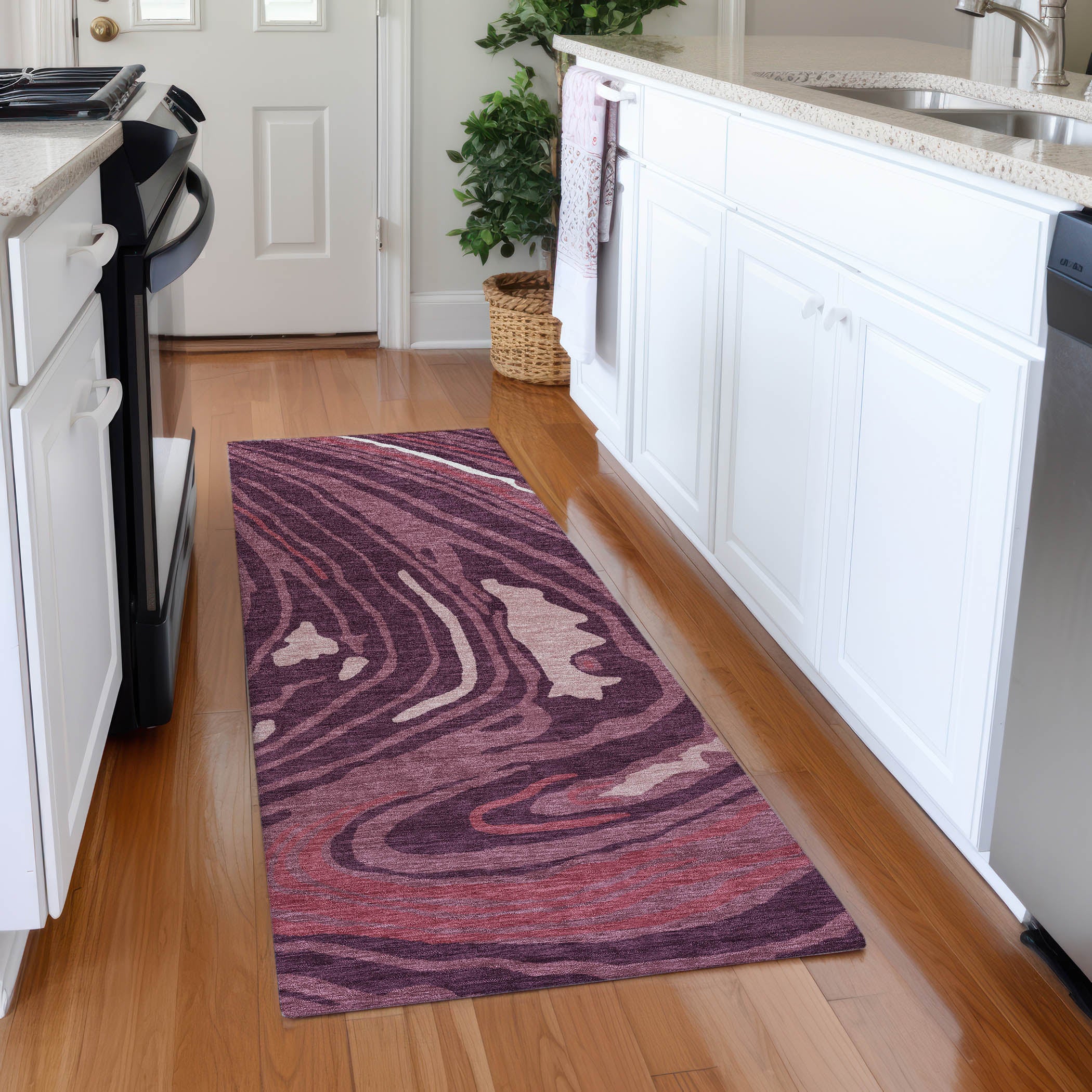 Vienna Machine Washable Transitional Garnet Red Rug 2'3" x 7'6" #shape_Runner