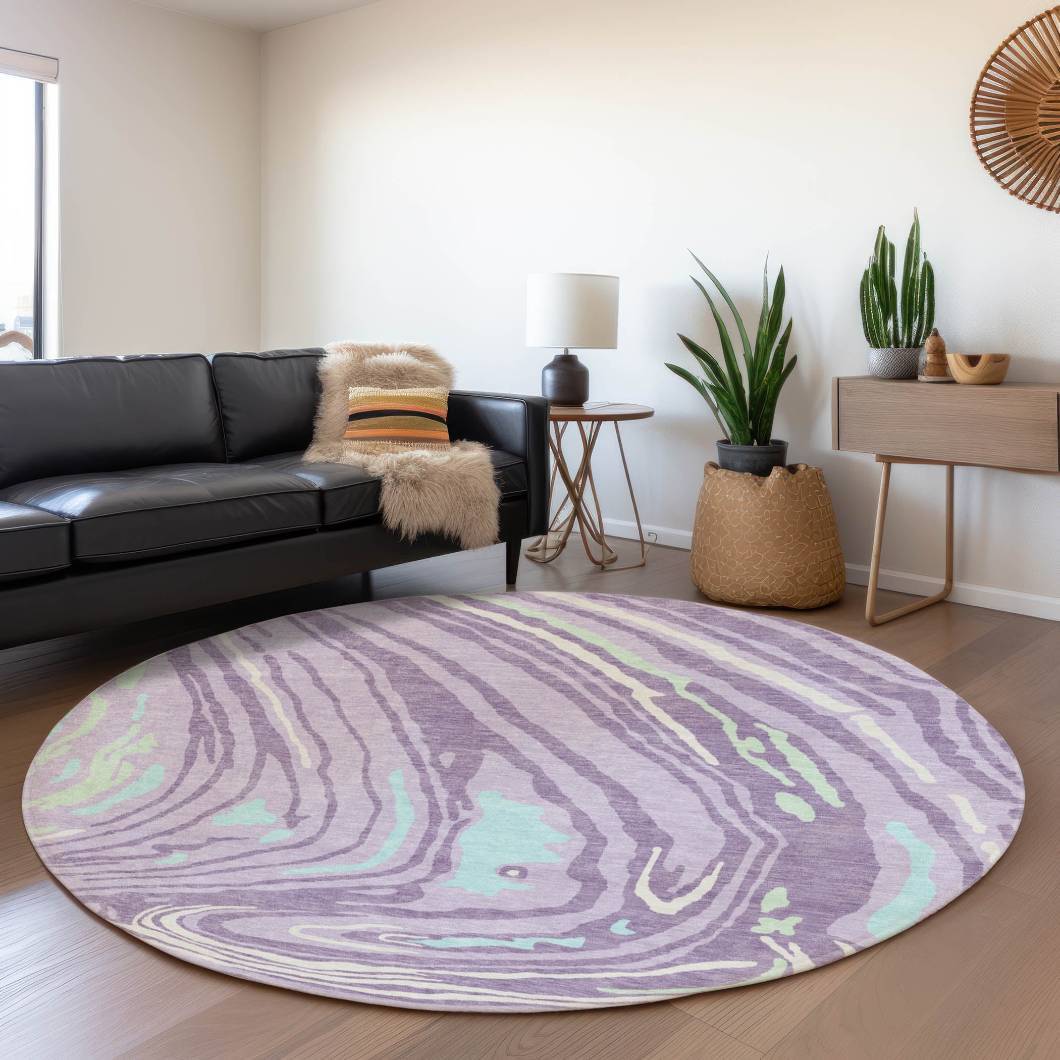 Vienna Machine Washable Transitional Lavender Purple Rug 8' x 8' #shape_Round