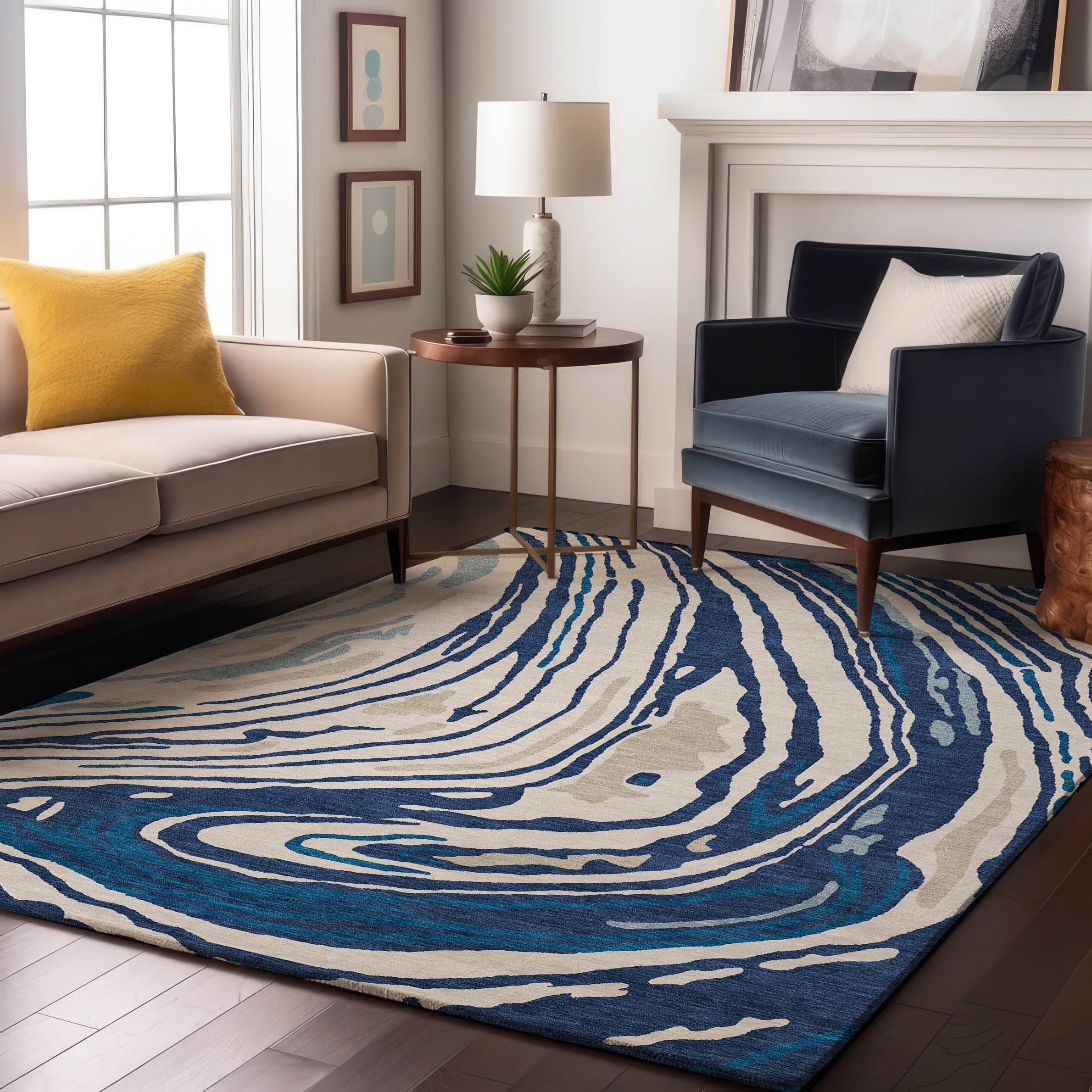 Vienna Machine Washable Transitional Navy Blue Rug 2'6" x 3'10" #shape_Rectangle