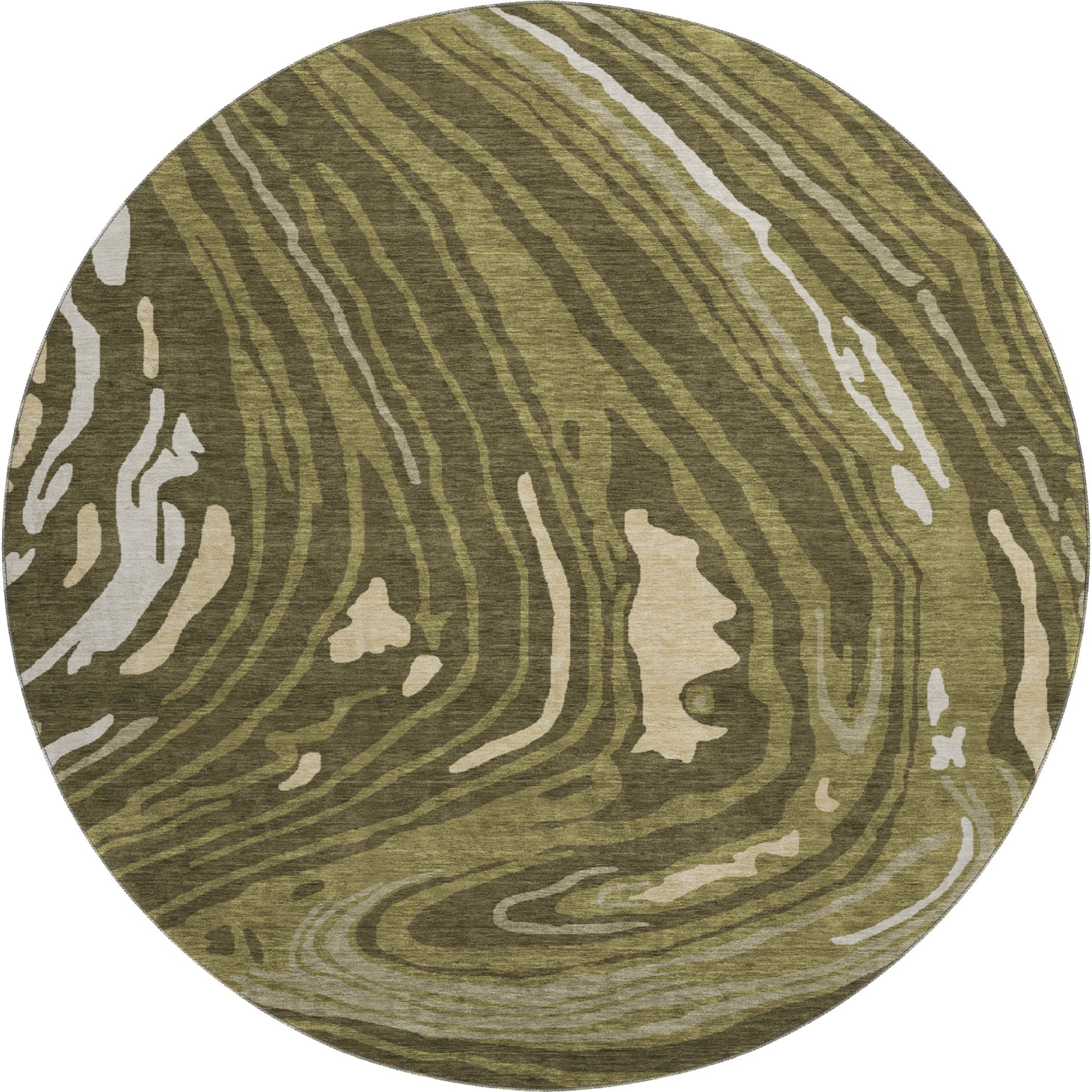Vienna Machine Washable Transitional Olive Green Rug 8' x 8' #shape_Round