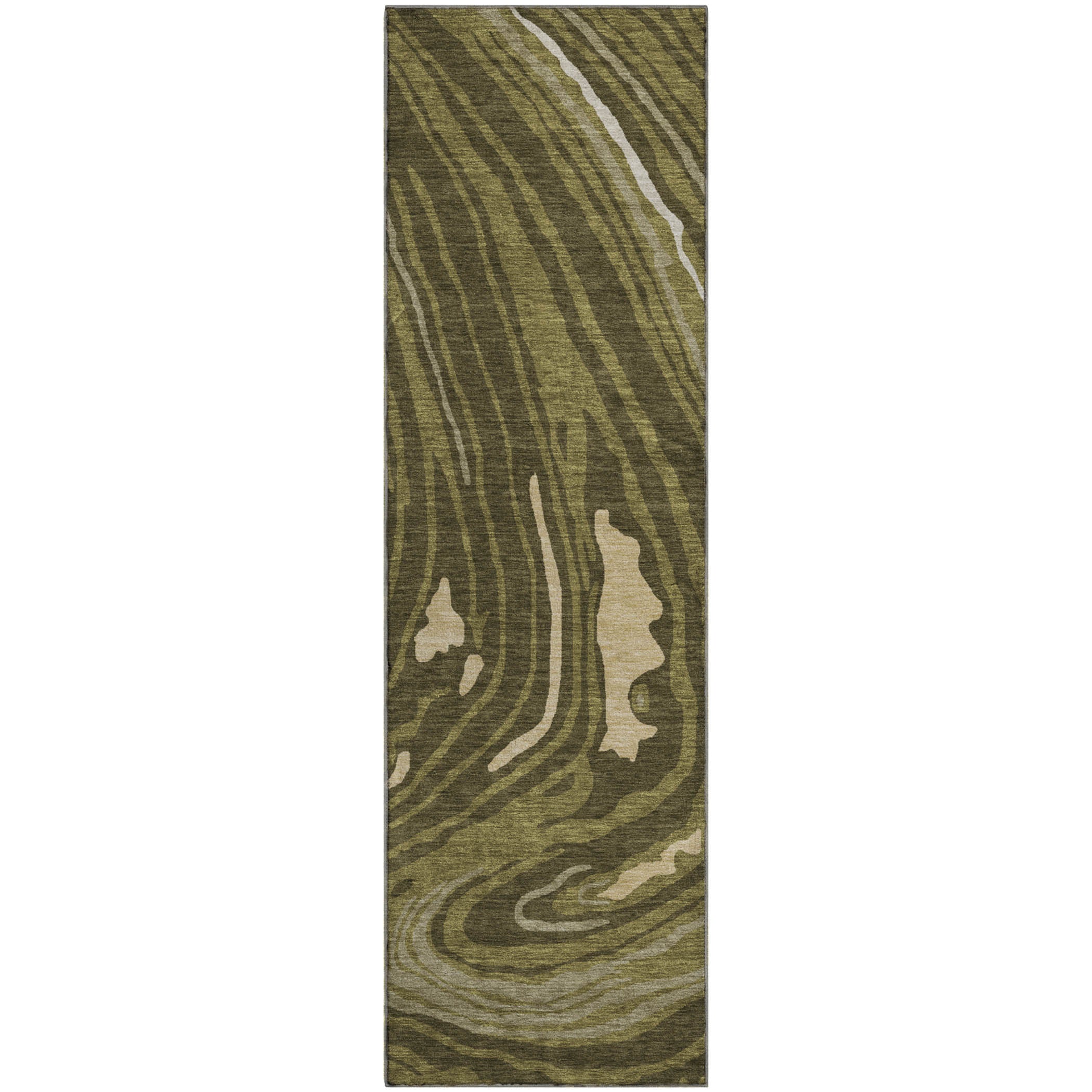 Vienna Machine Washable Transitional Olive Green Rug 2'3" x 7'6" #shape_Runner