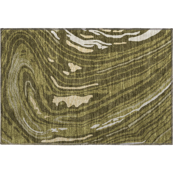 Vienna Machine Washable Transitional Olive Green Rug 1'8" x 2'6"