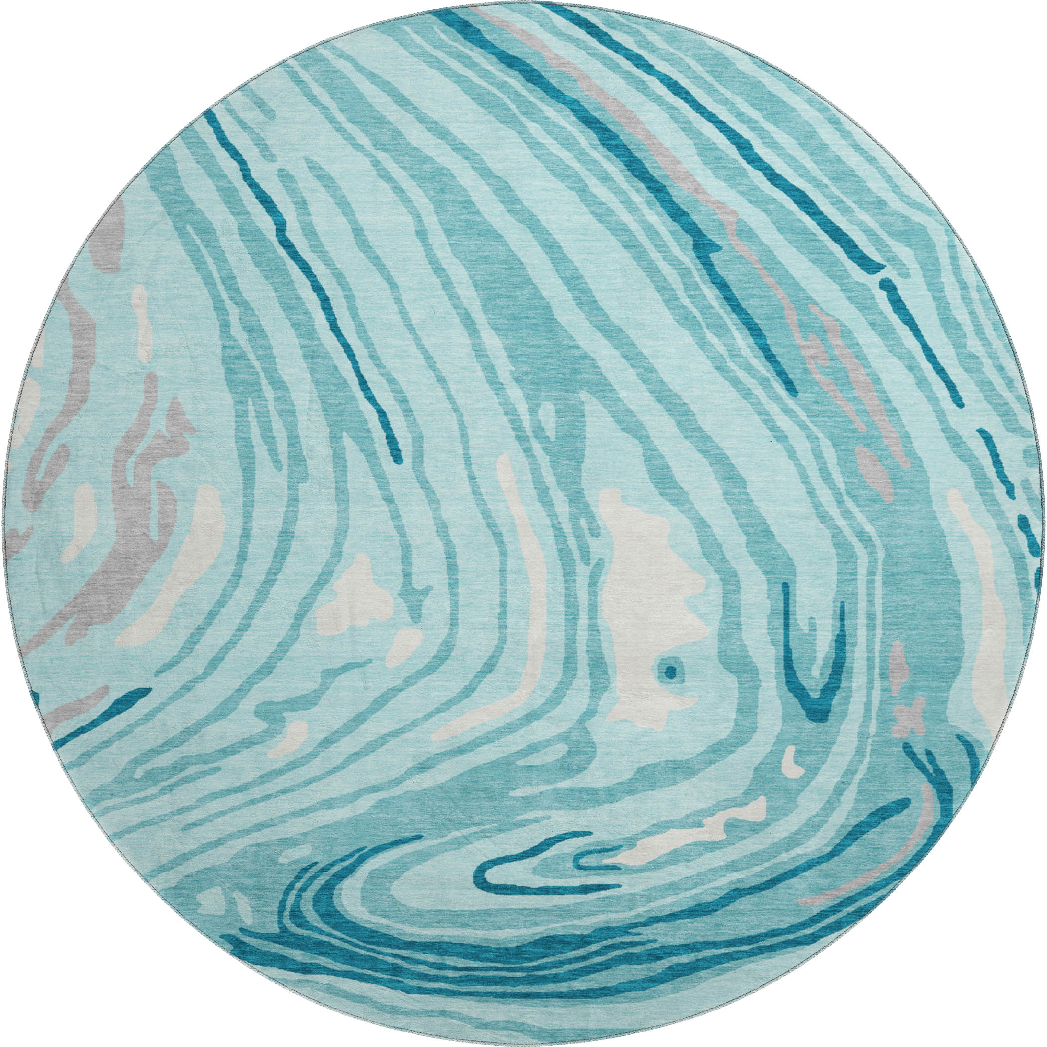 Vienna Machine Washable Transitional Turquoise Teal Rug 8' x 8' #shape_Round