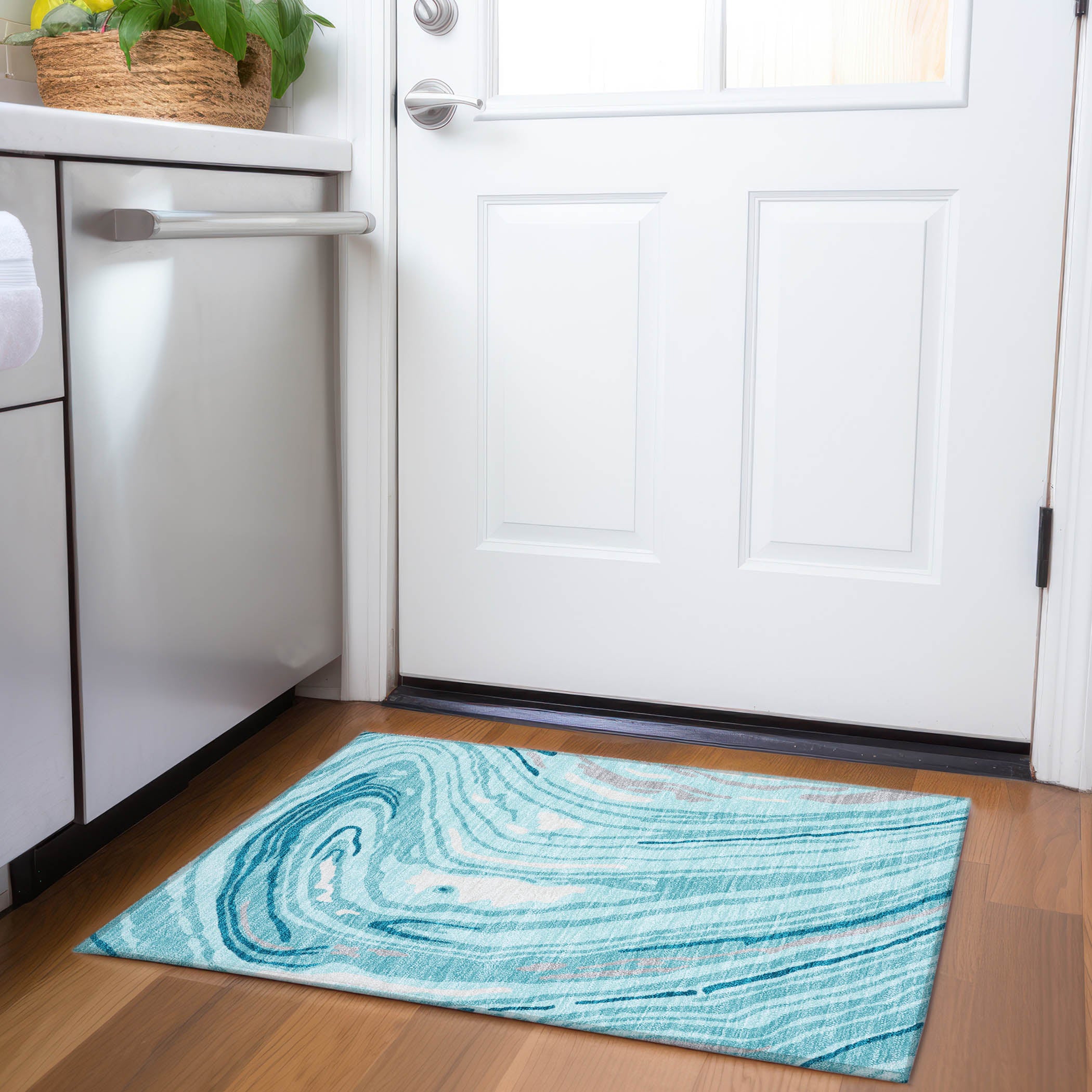 Vienna Machine Washable Transitional Turquoise Teal Rug 1'8" x 2'6" #shape_Rectangle