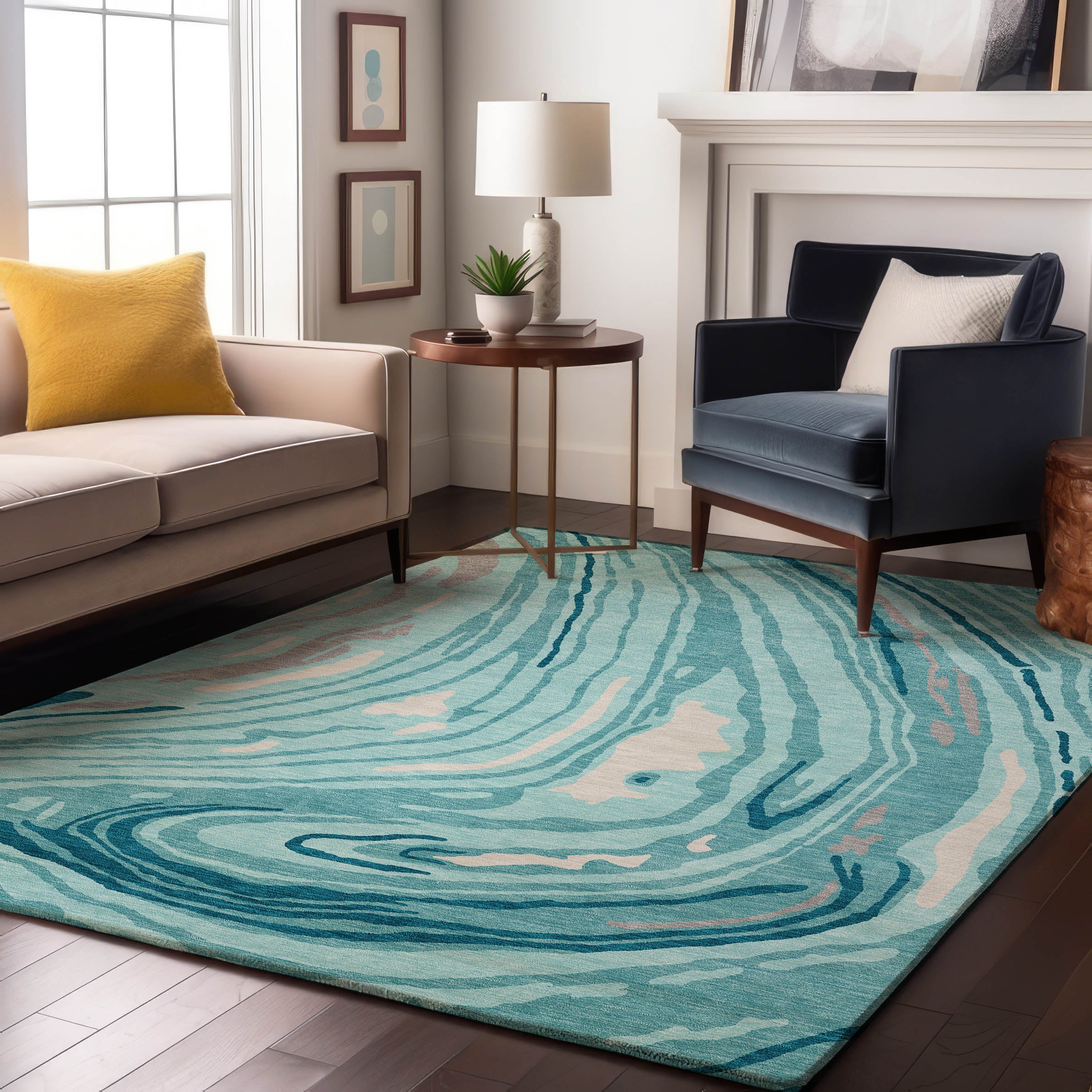 Vienna Machine Washable Transitional Turquoise Teal Rug 2'6" x 3'10" #shape_Rectangle