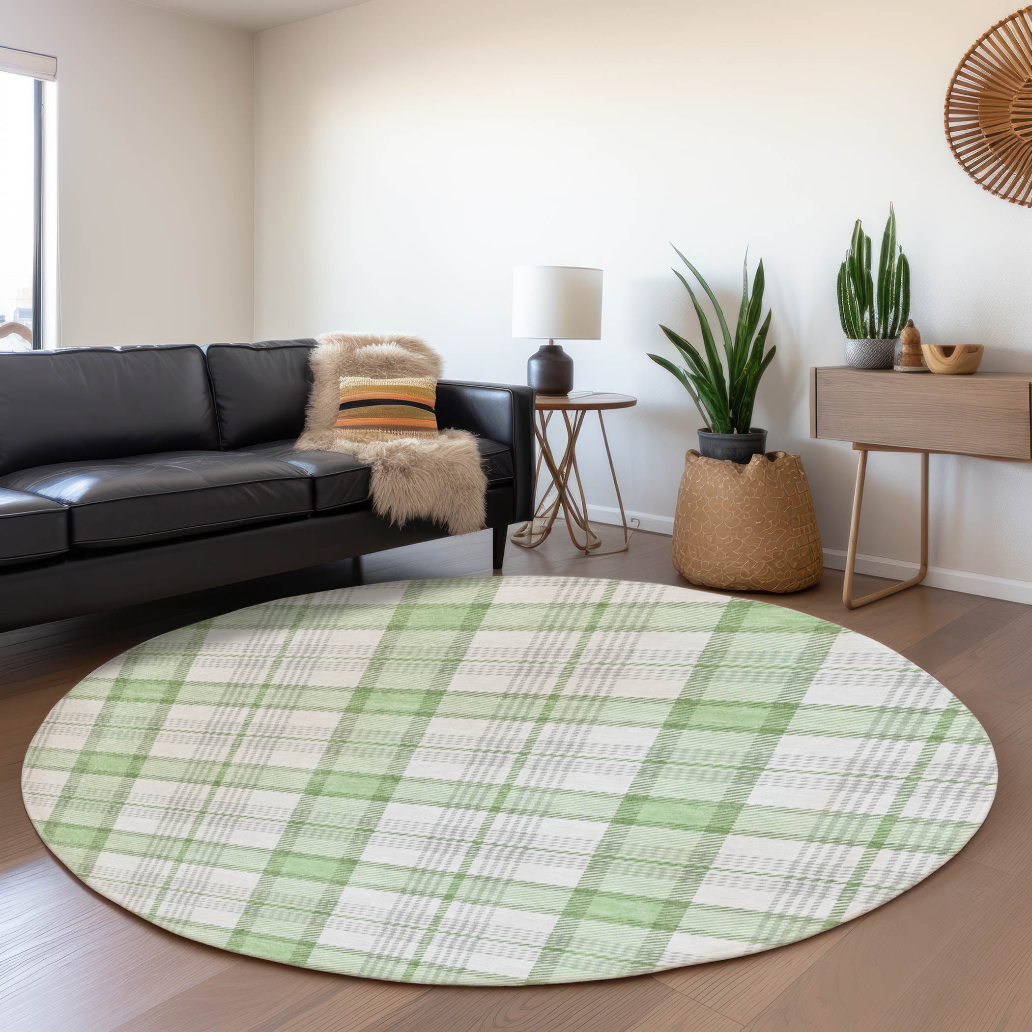 Marrakech Machine Washable Transitional Mint Green Rug 8' x 8' #shape_Round